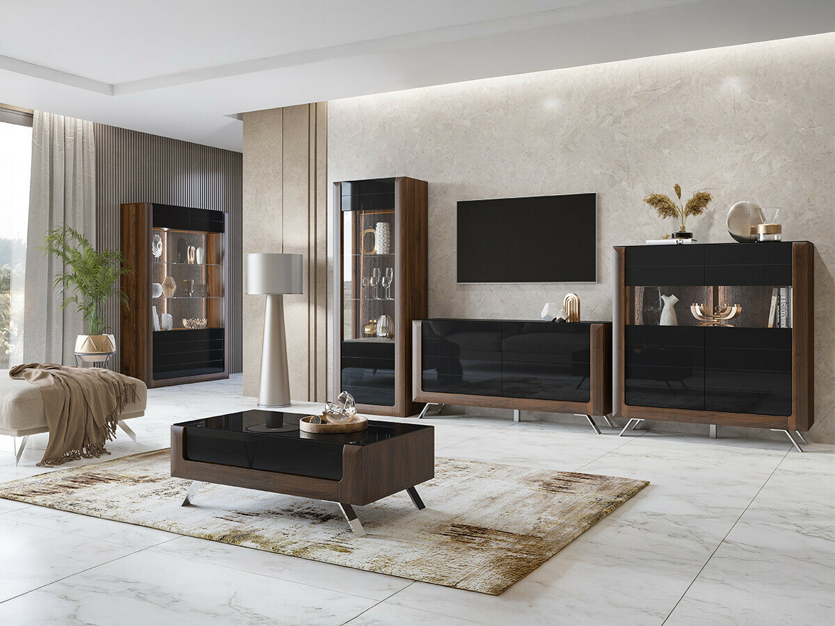 Scaffale Sovera 102 (Noce + Nero lucido)