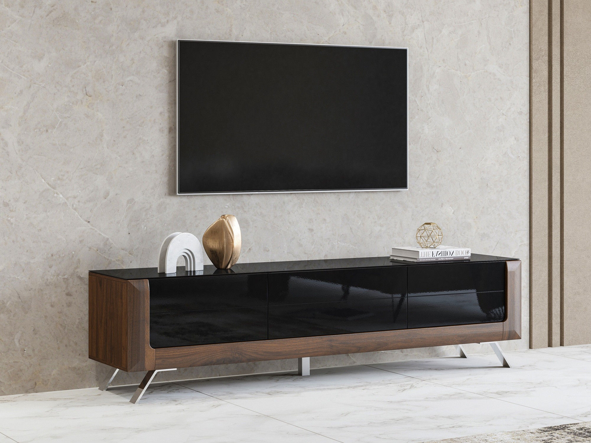 Mobile porta TV Sovera 104 (Noce + Nero lucido)