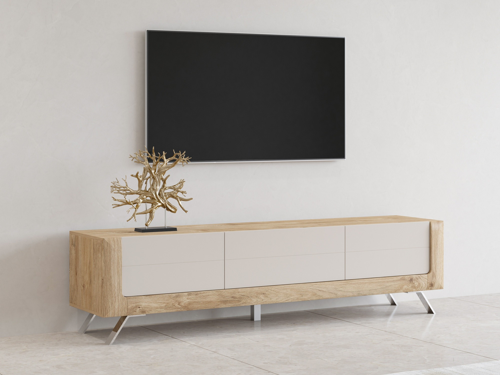 Mobile porta TV Sovera 104 (Quercia dorata + Grigio chiaro)