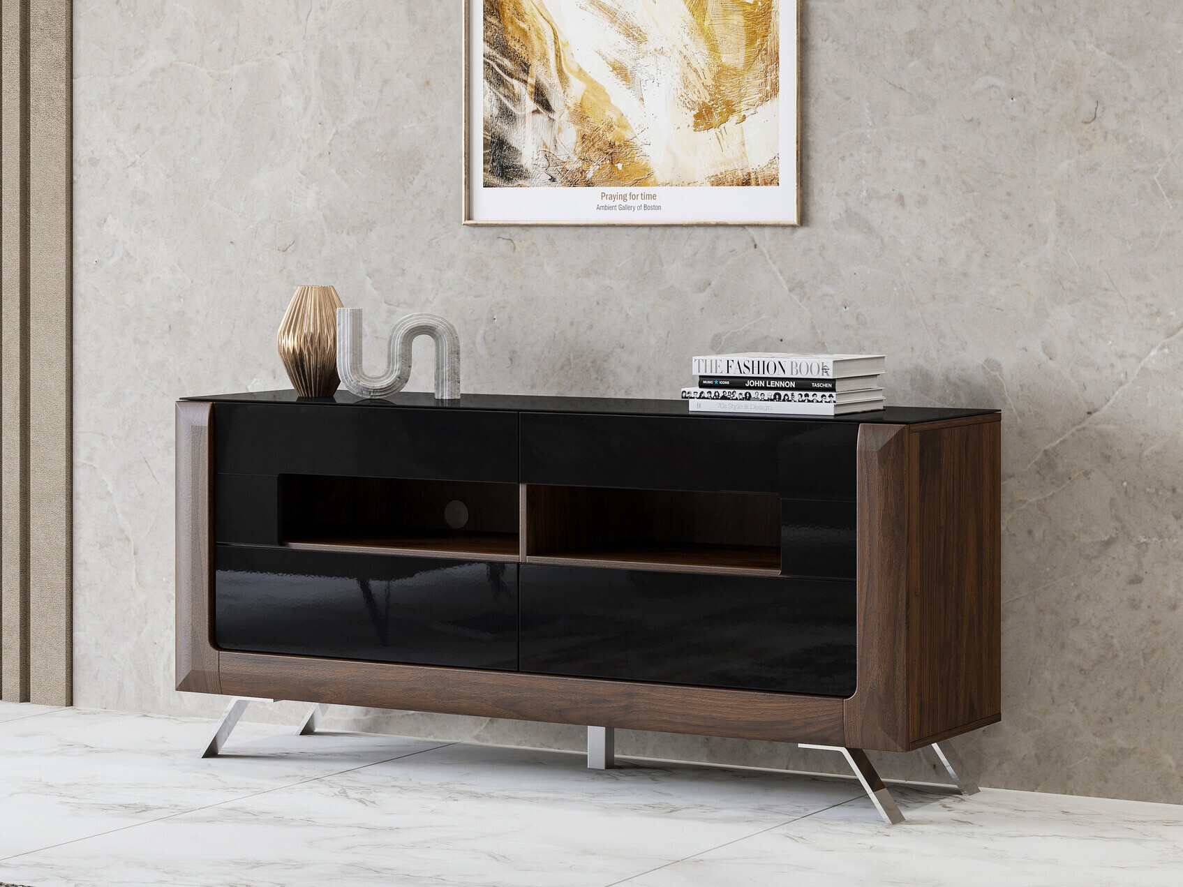 Mobile porta TV Sovera 105 (Noce + Nero lucido)