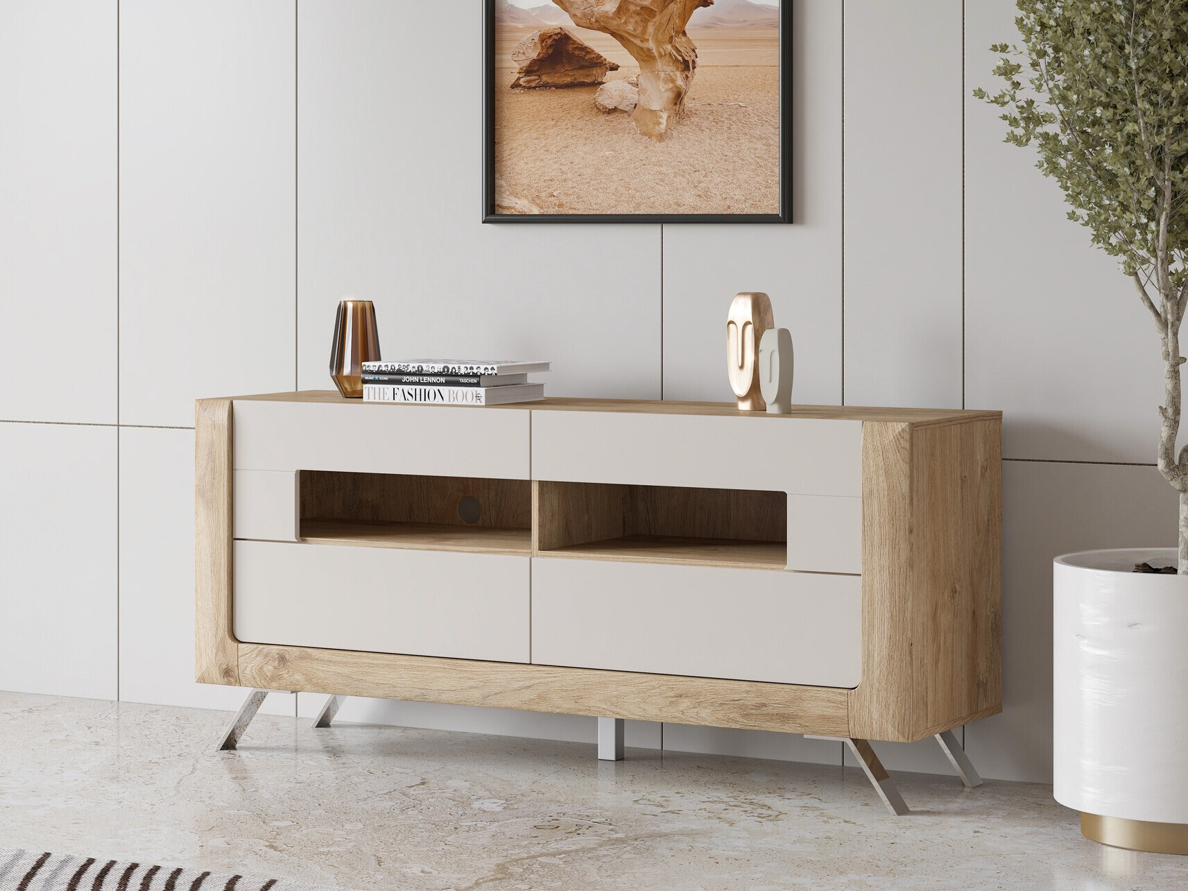 Mobile porta TV Sovera 105 (Quercia dorata + Grigio chiaro)