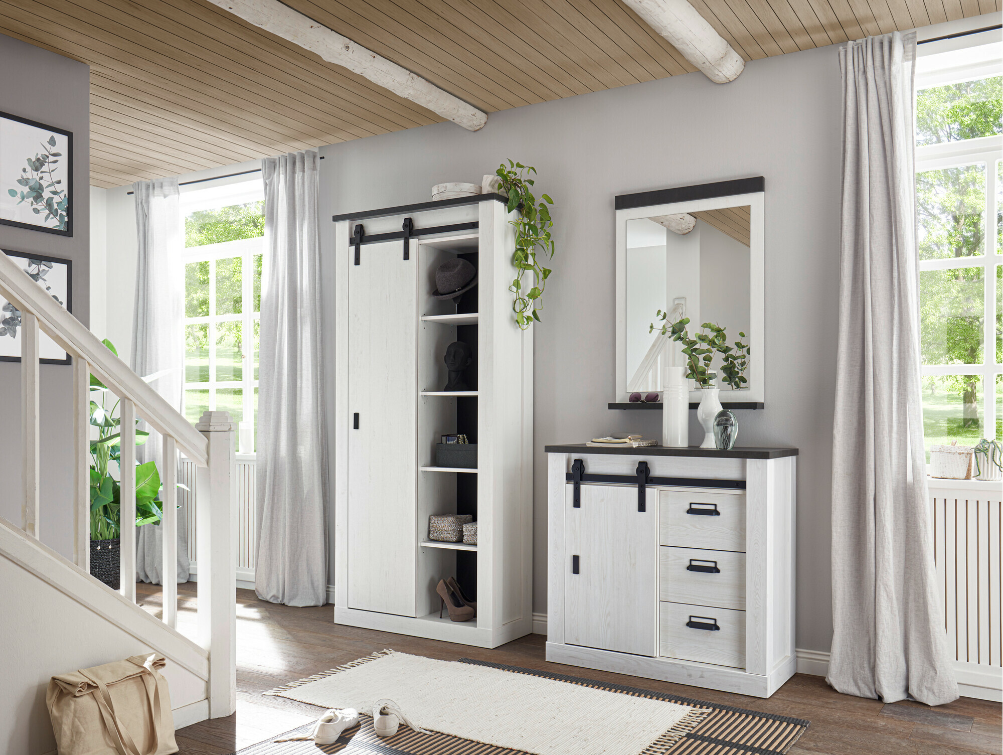 Set arredo da corridoio Cirtale 129 (Pino sbiancato + Antrahite)