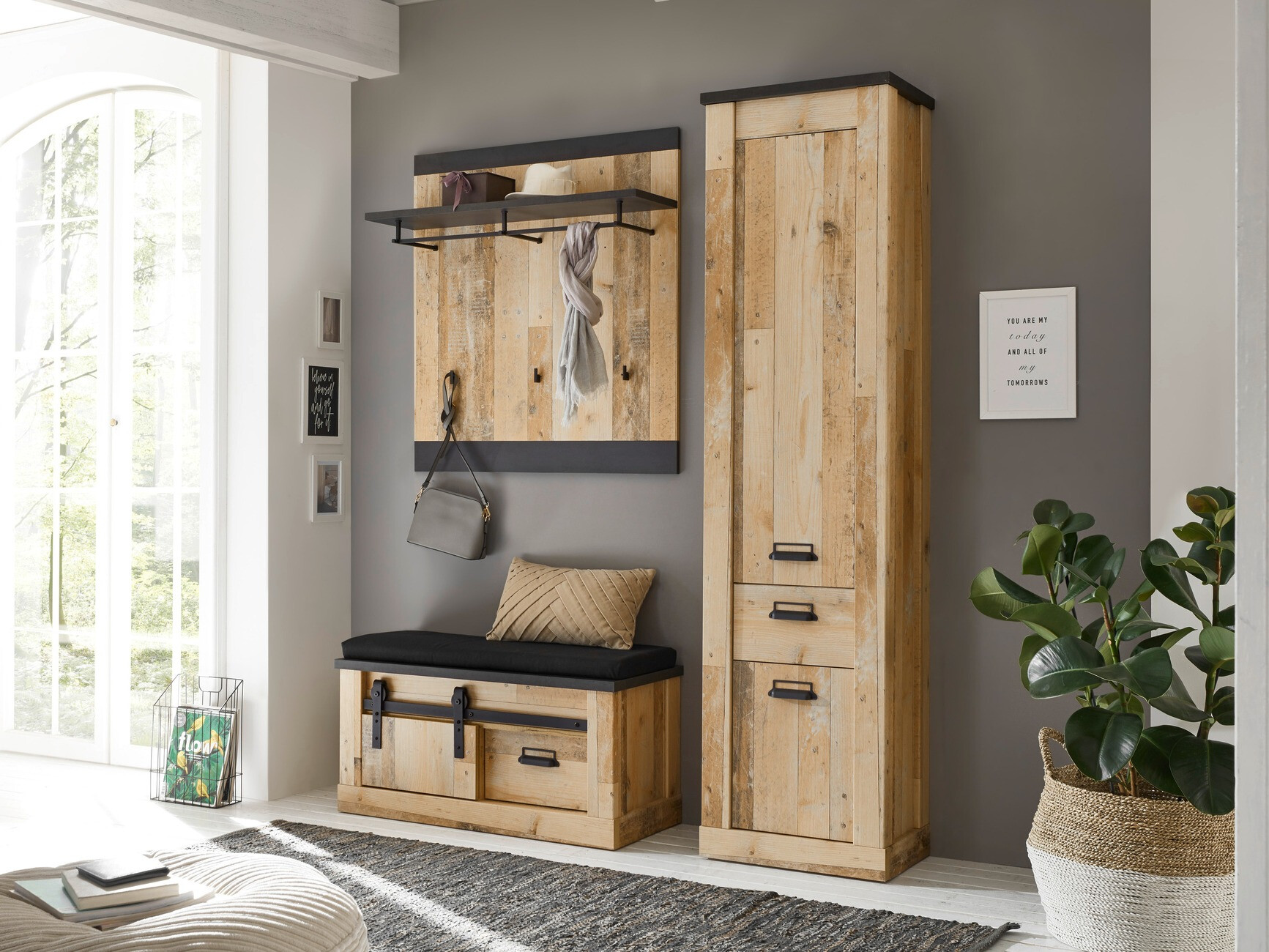 Set arredo da corridoio Cirtale 130 (Albero invecchiato + Antracite)