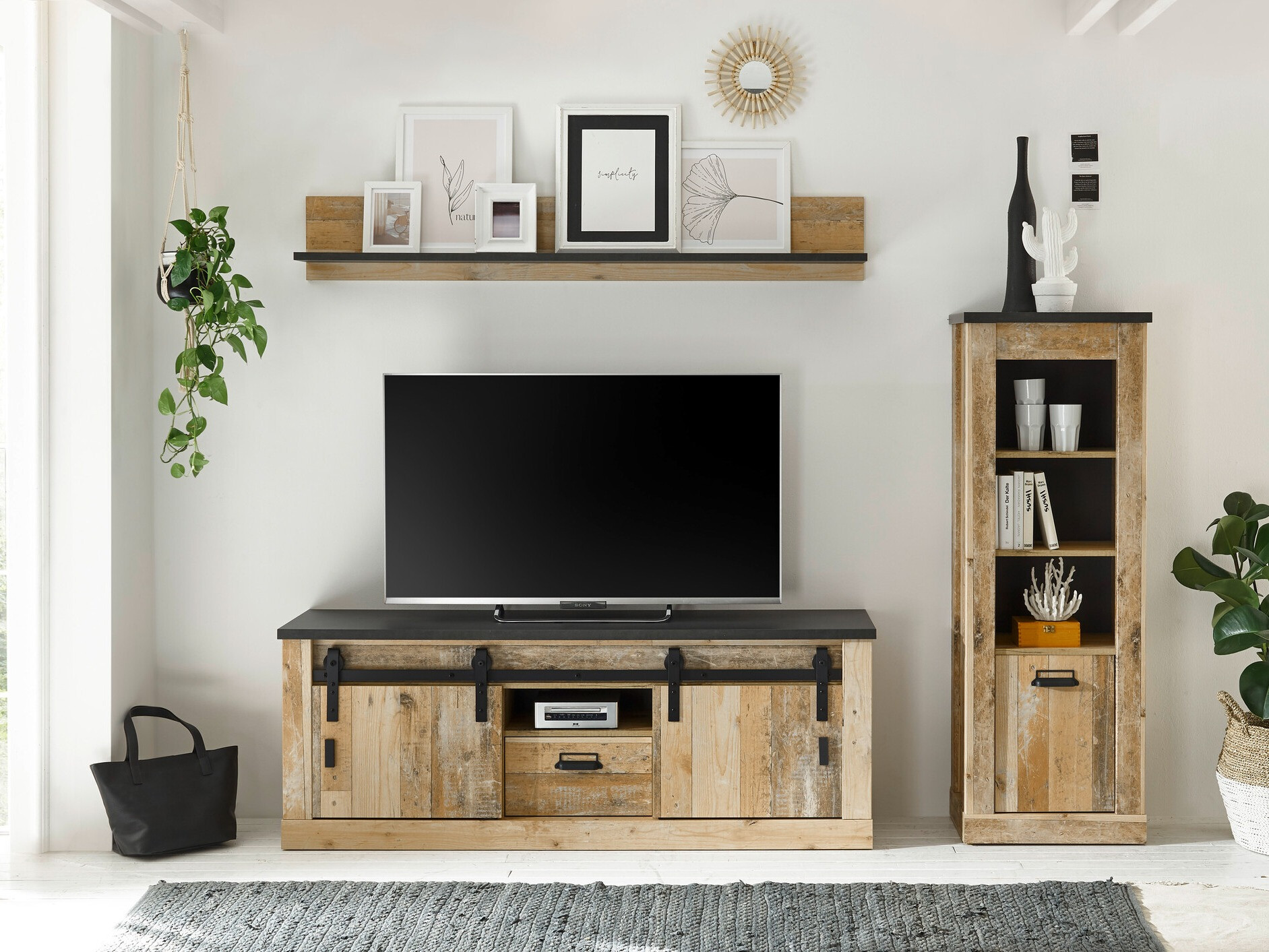 Parete attrezzata Cirtale 131 (Albero invecchiato + Antracite)