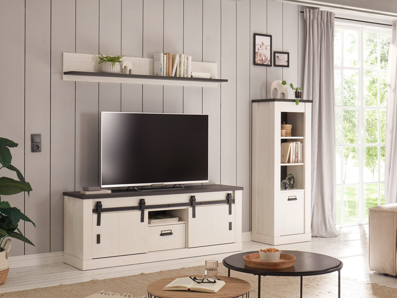 Parete attrezzata Cirtale 131 (Pino sbiancato + Antracite)