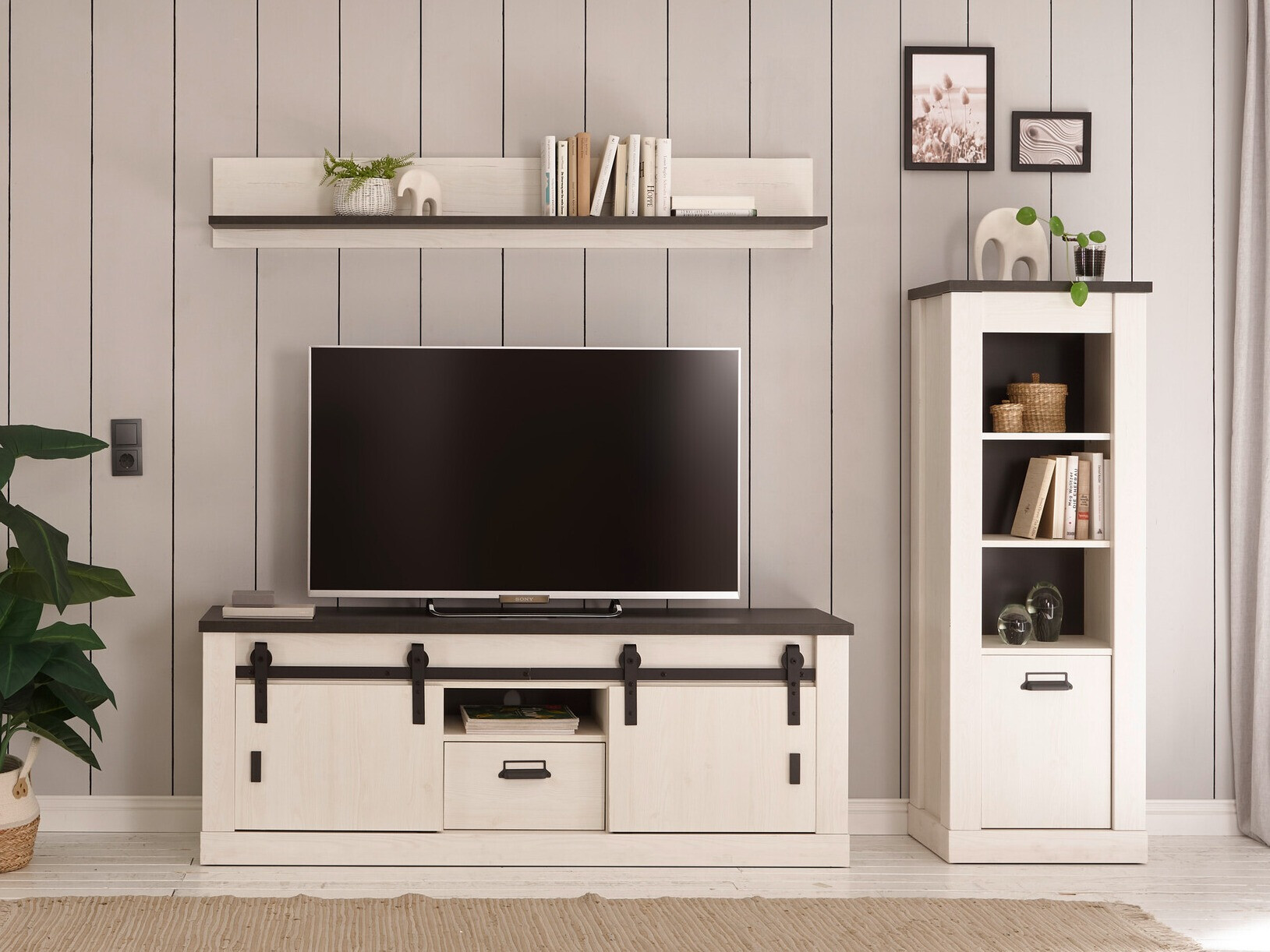 Parete attrezzata Cirtale 131 (Pino sbiancato + Antracite)