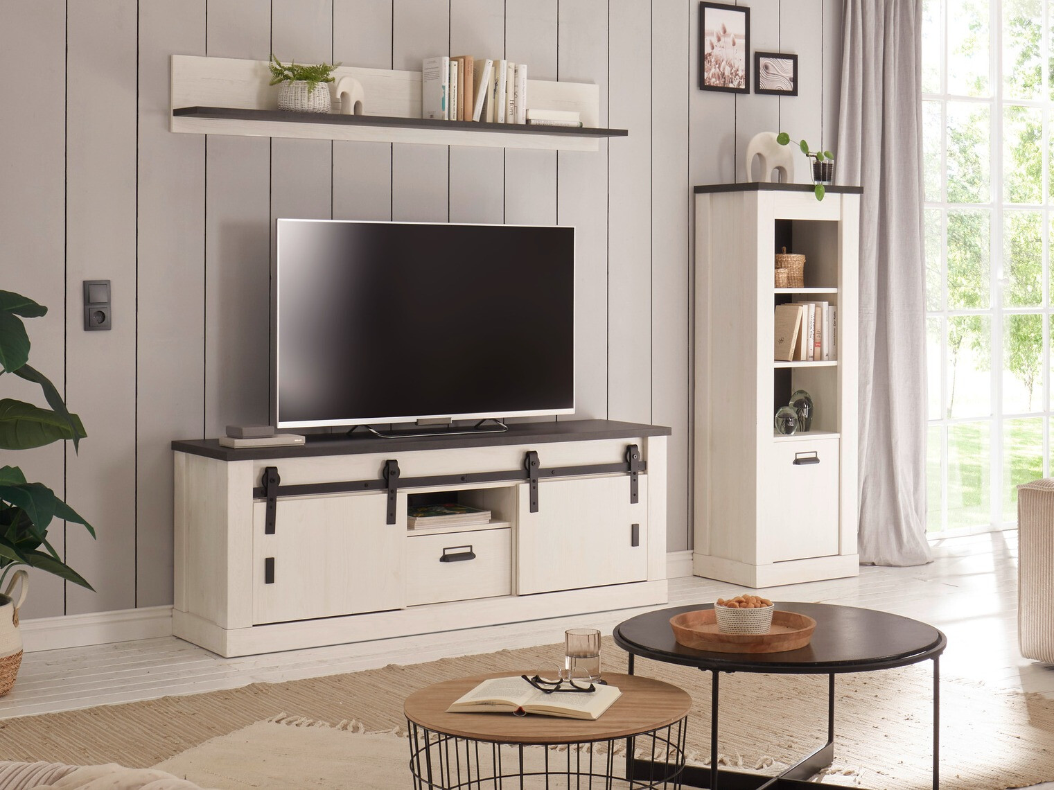 Parete attrezzata Cirtale 131 (Pino sbiancato + Antracite)