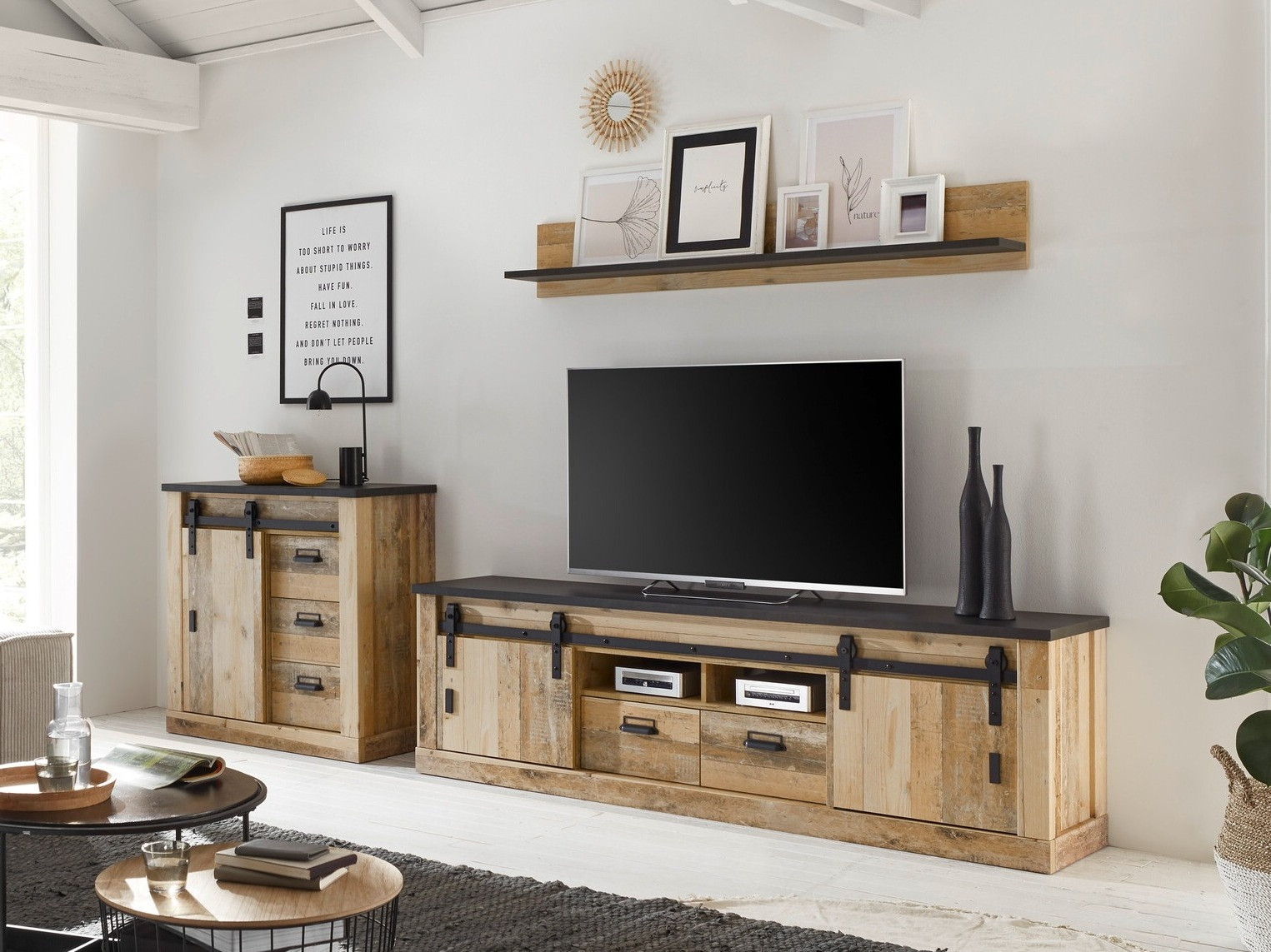 Parete attrezzata Cirtale 132 (Albero invecchiato + Antracite)