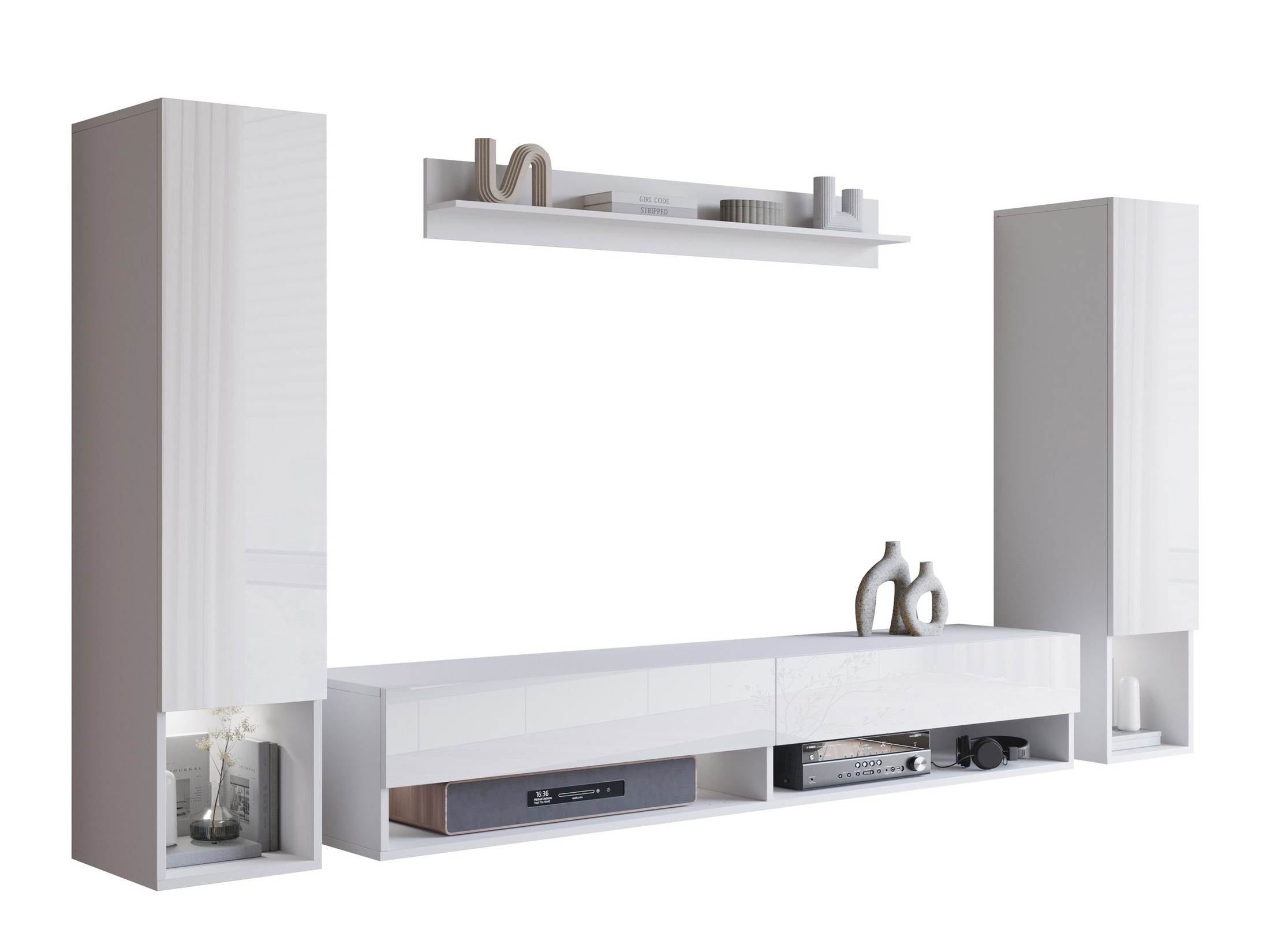 Parete attrezzata Sarasota 176 (Bianco + Bianco lucido)