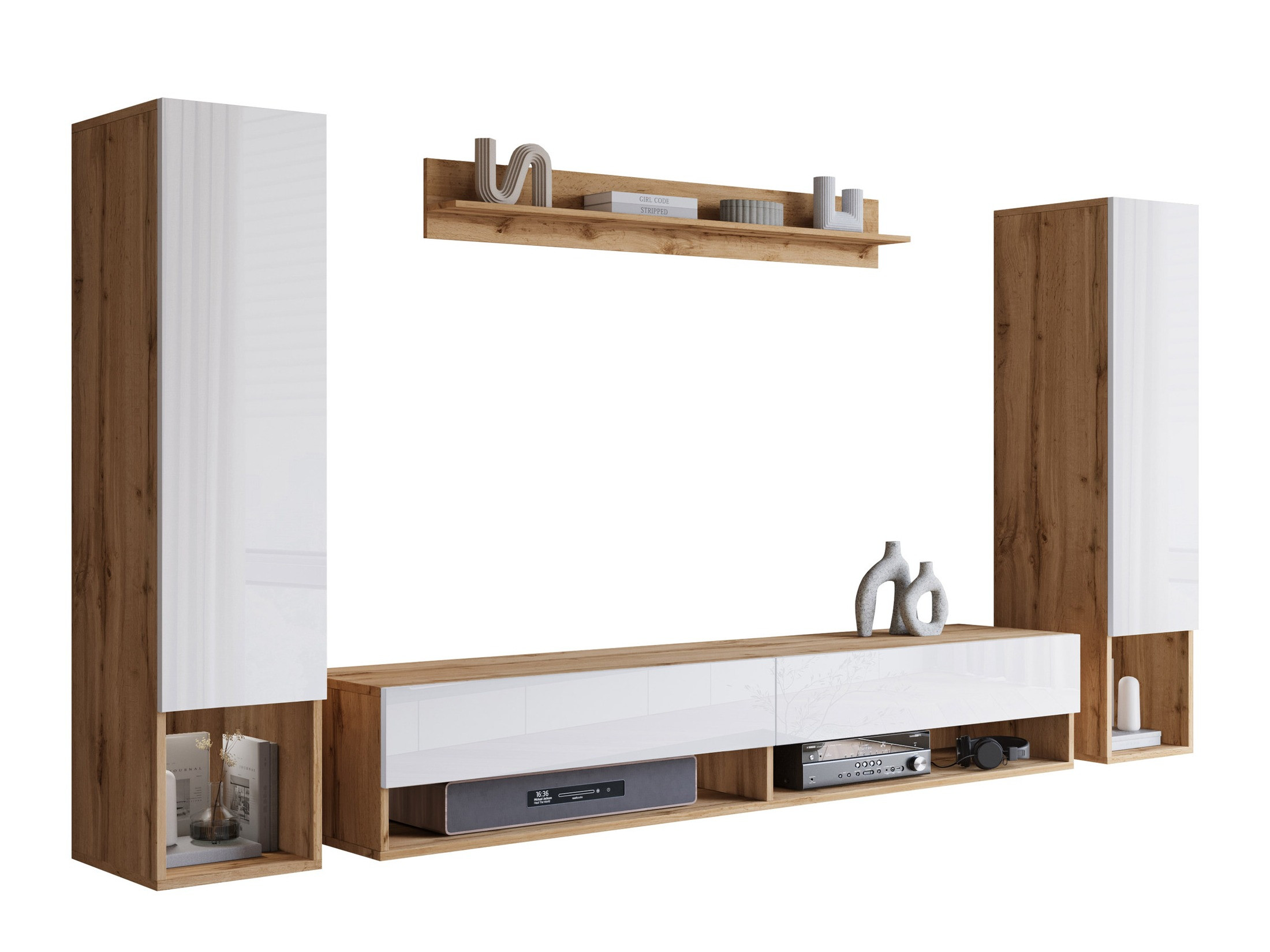 Parete attrezzata Sarasota 176 (Quercia di Wotan + Bianco lucido)