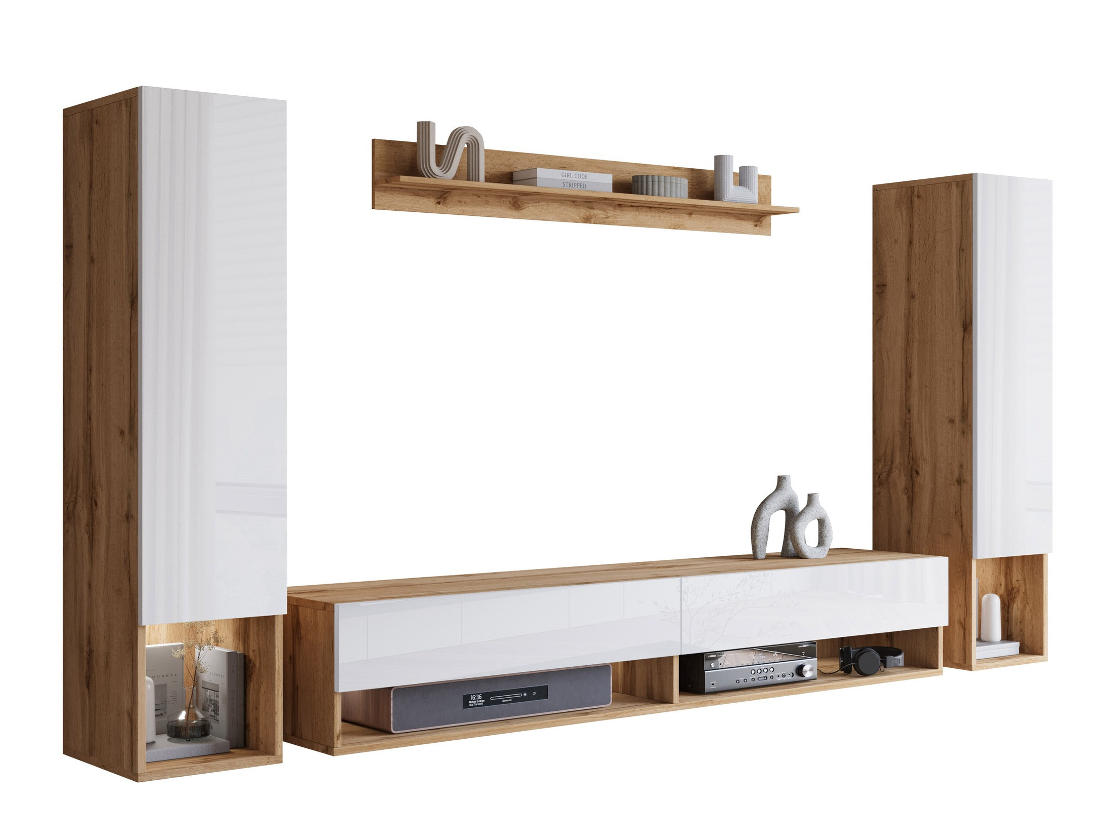 Parete attrezzata Sarasota 176 (Quercia di Wotan + Bianco lucido)