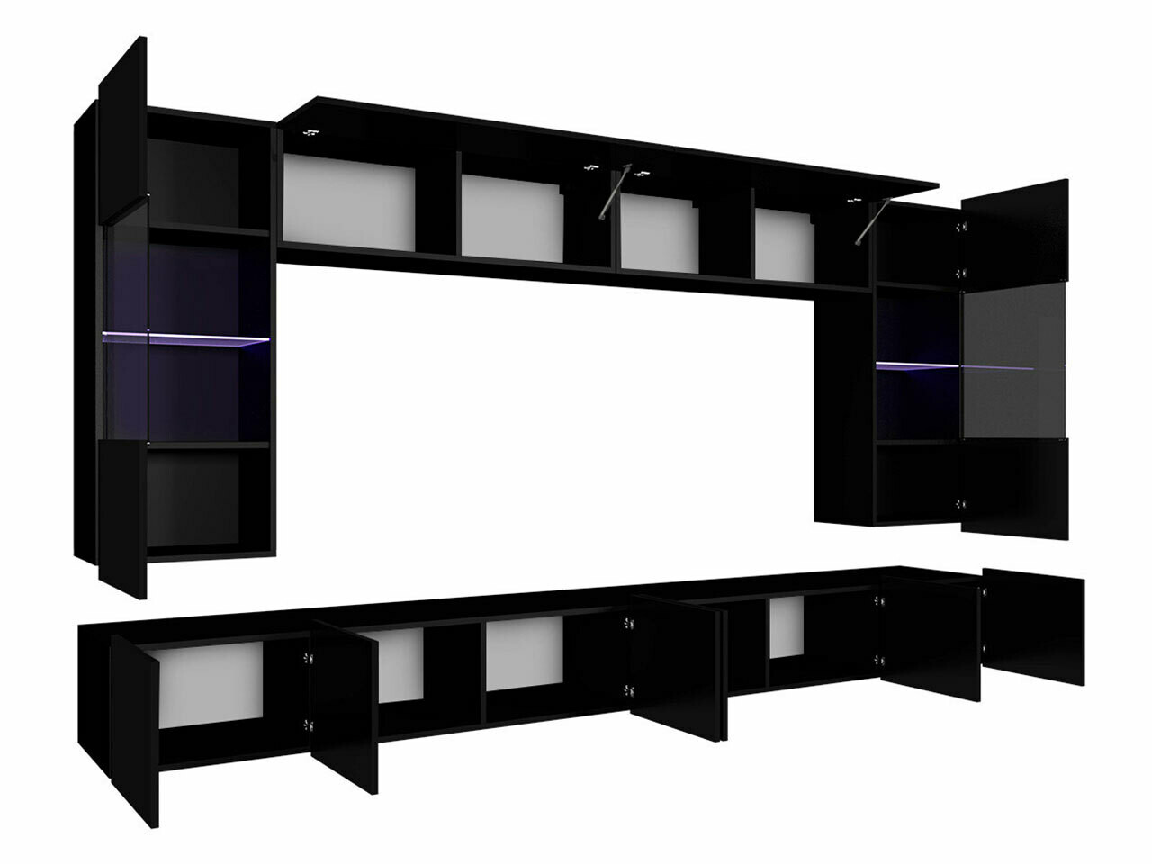 Parete attrezzata Tivdalu 105 (Nero + Nero lucido)