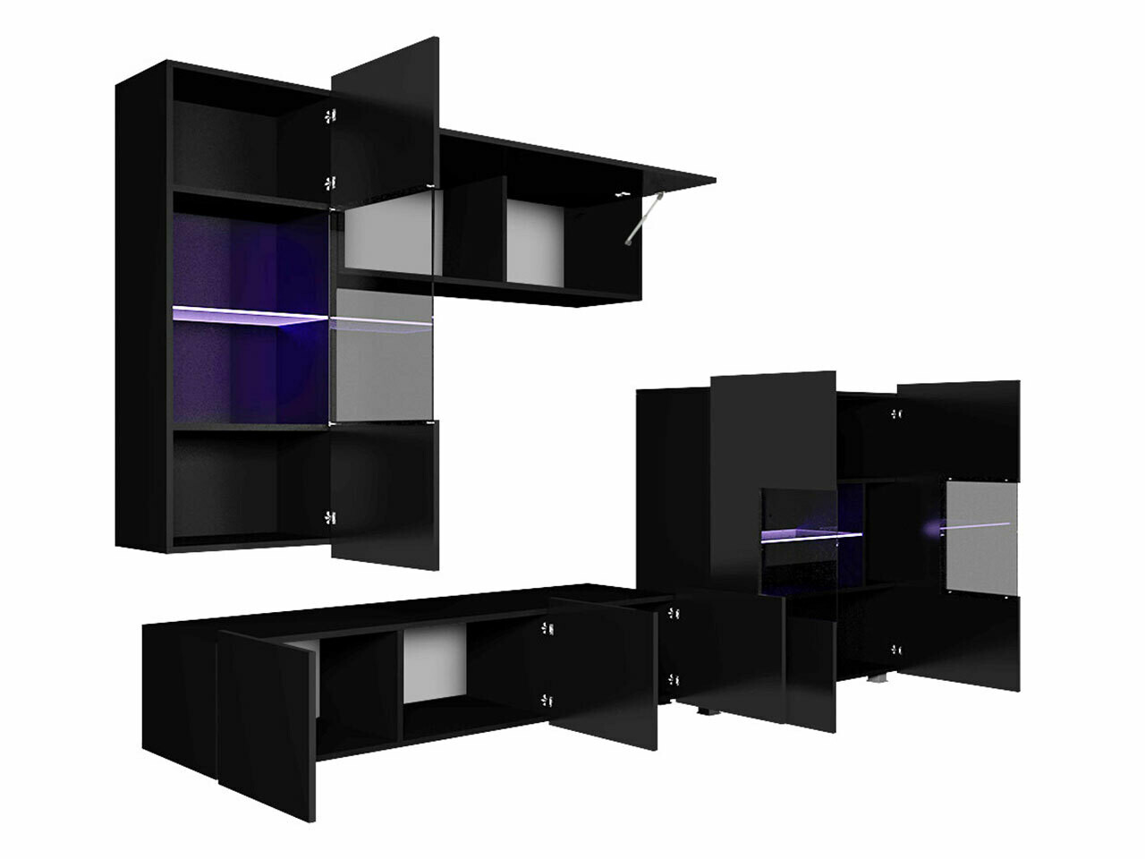 Parete attrezzata Tivdalu 107 (Nero + Nero lucido)