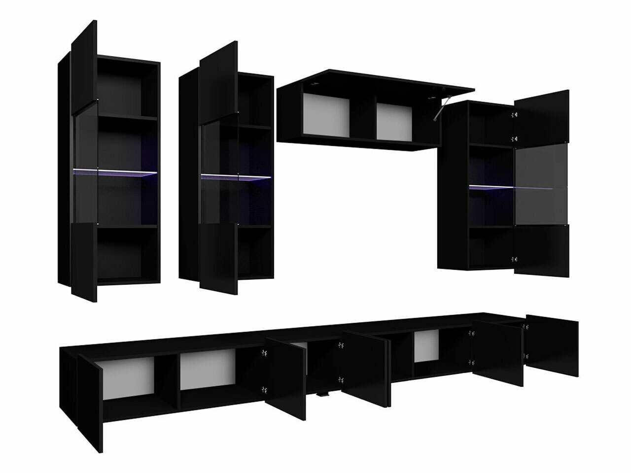 Parete attrezzata Tivdalu 109 (Nero + Nero lucido)