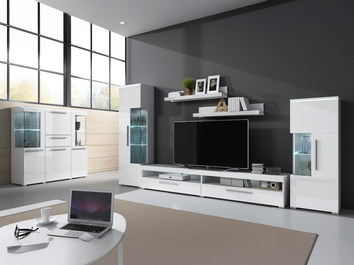 Parete attrezzata Torvire 107 (Bianco + Bianco lucido)