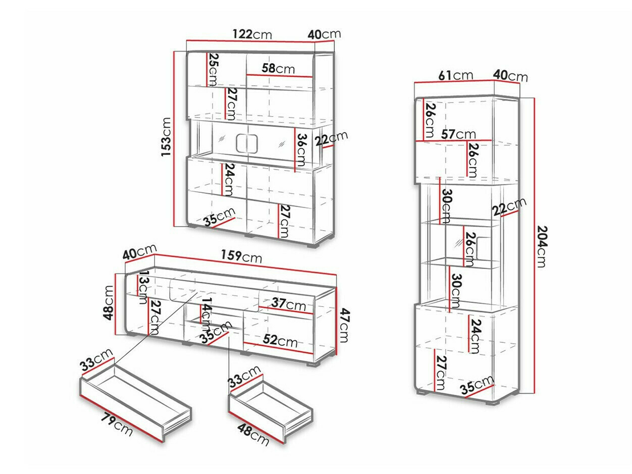 Parete attrezzata Torsone 104 (Antracite + Gloss antracite + Nipote di quercia)