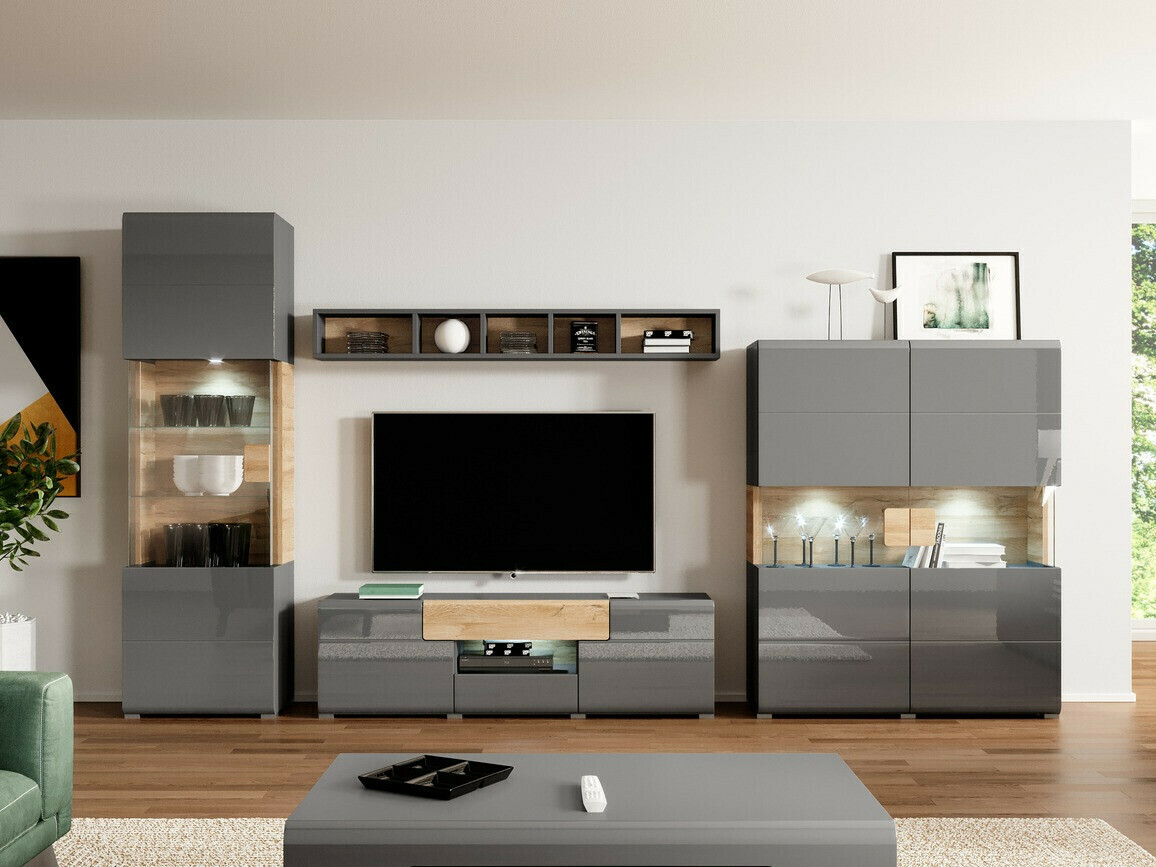 Scaffale Torsone 107 (Antracite + Gloss antracite + Nipote di quercia)