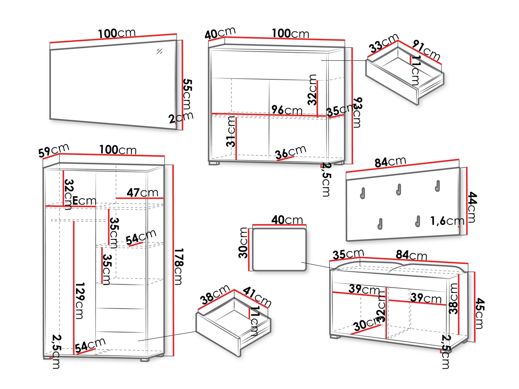 Set arredo da corridoio Comfivo Tutela V (Bianco)