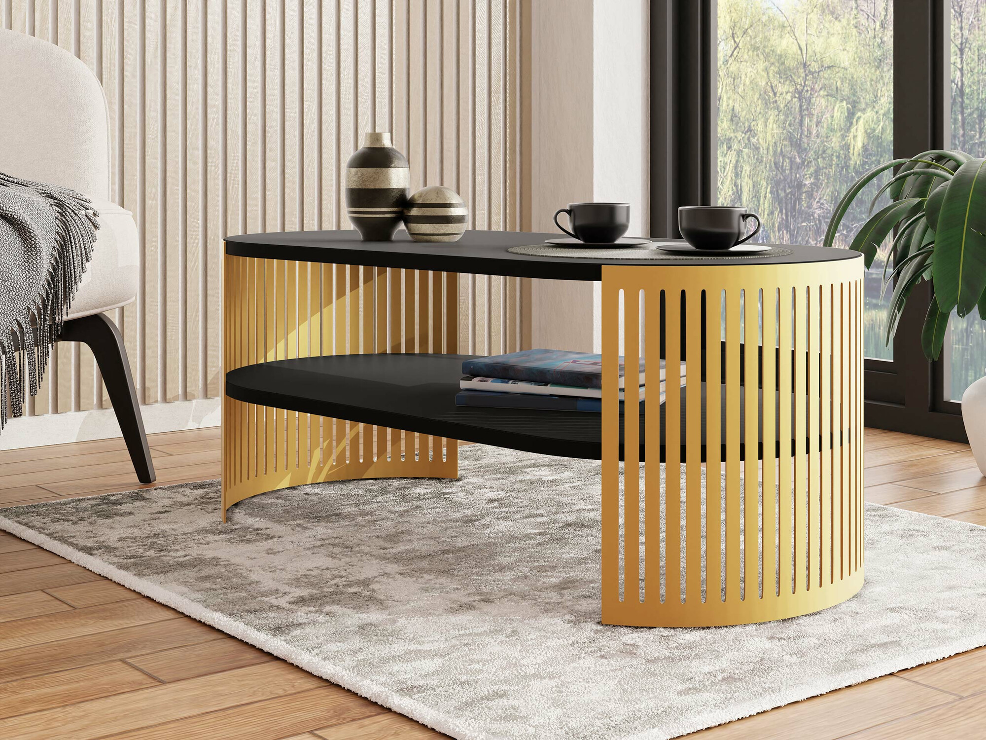 Tavolino da caffè Civer IV (D'oro + Nero)