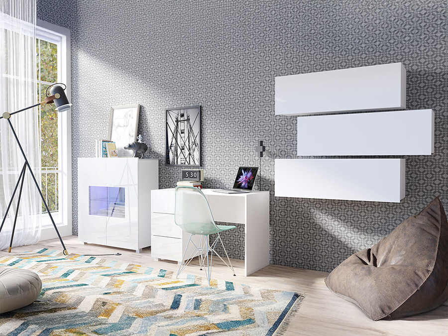 Set di mobili Tivdalu 136 (Bianco + Bianco lucido)