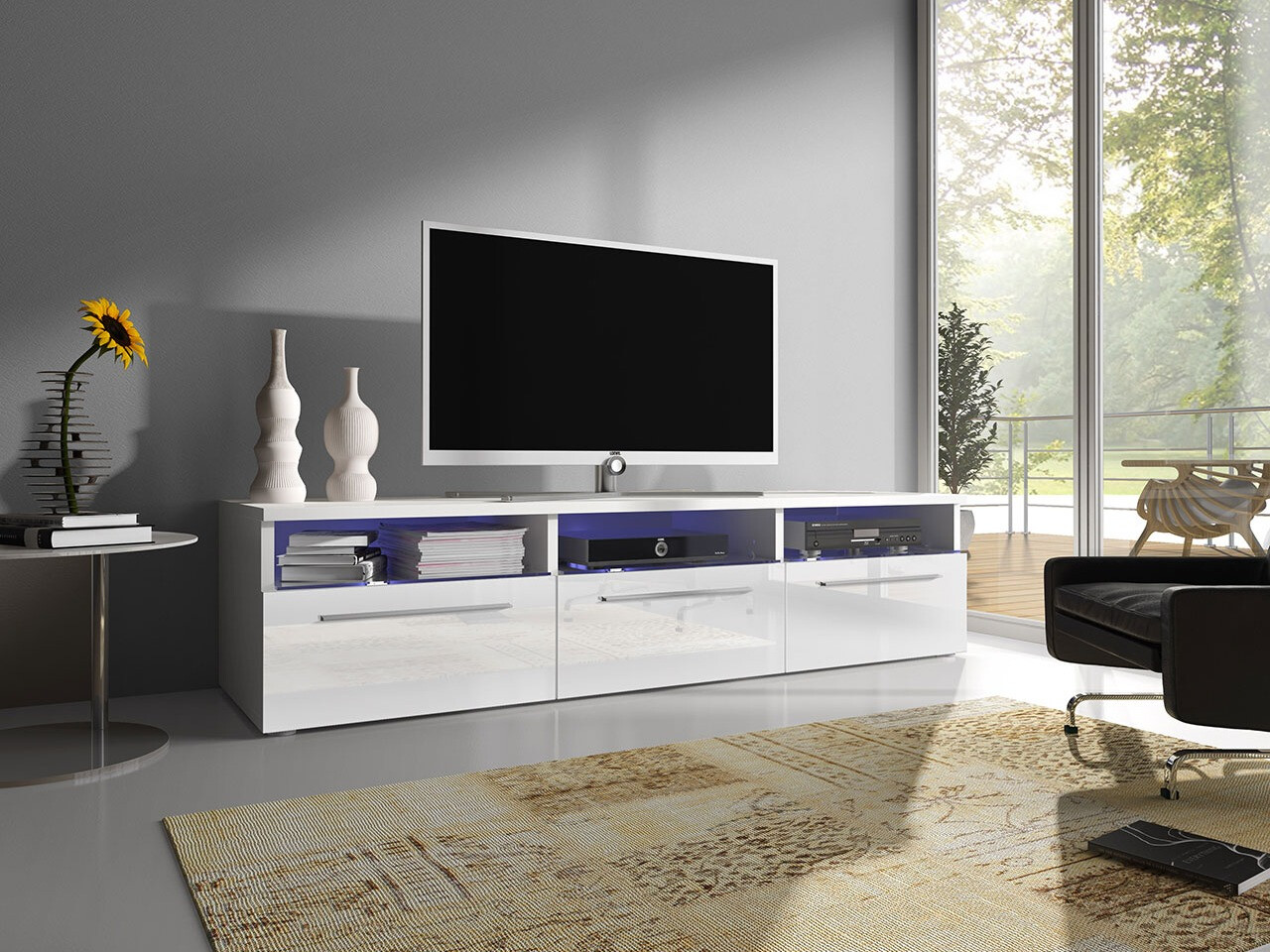 Mobile porta TV Uva I (Bianco + Bianco lucido)
