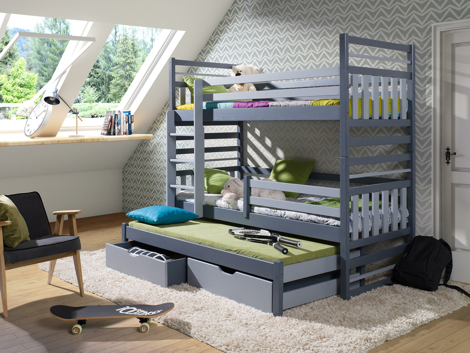 Letto a castello Henderson 123 (Grafite + Grigio)