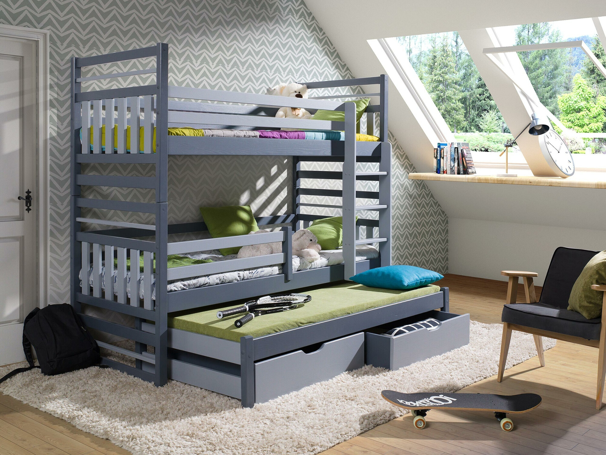 Letto a castello Henderson 124 (Grafite + Grigio)