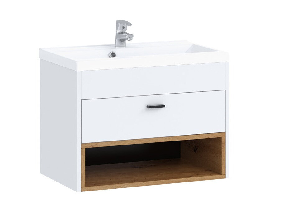 Comodino da bagno per lavandino Velum (Bianco + Rovere Artisan)