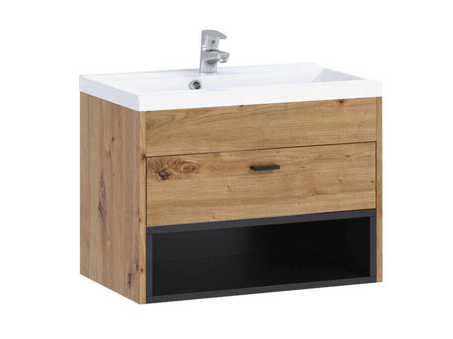 Comodino da bagno per lavandino Velum (Rovere Artisan + Nero)