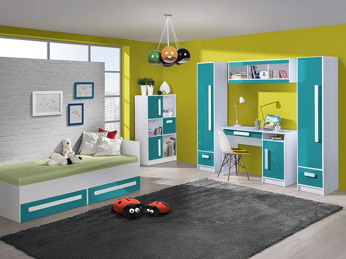 Set Camerette per bambini Merevari 108 (Bianco + Lucidare Turchese)