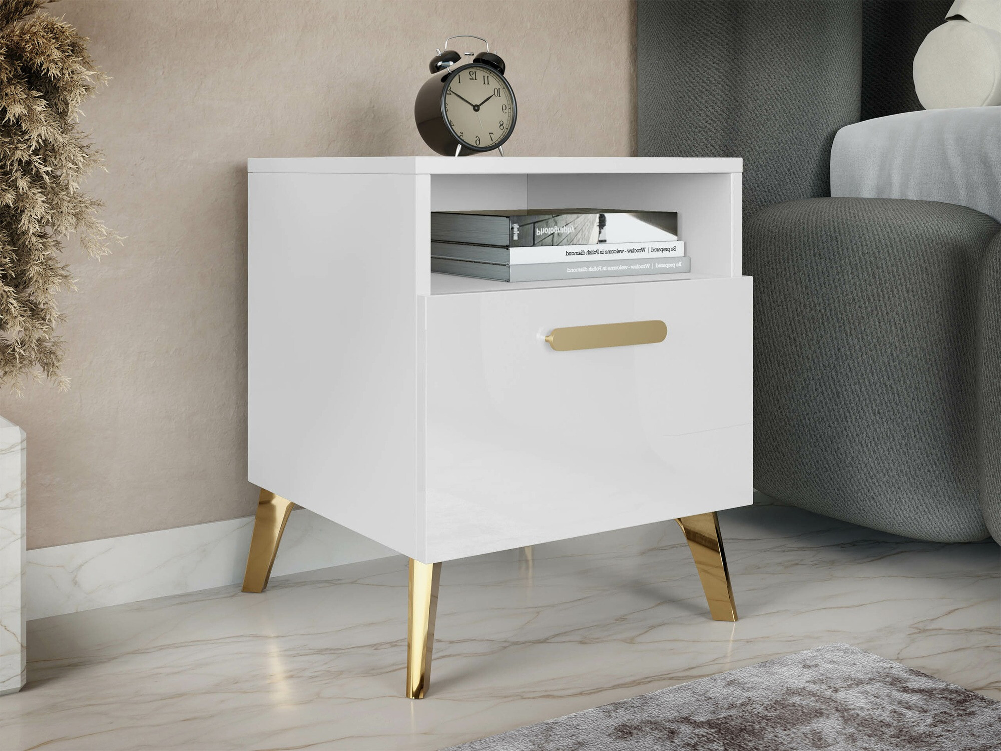 Comodino Comfivo Capella (Bianco + Bianco lucido)