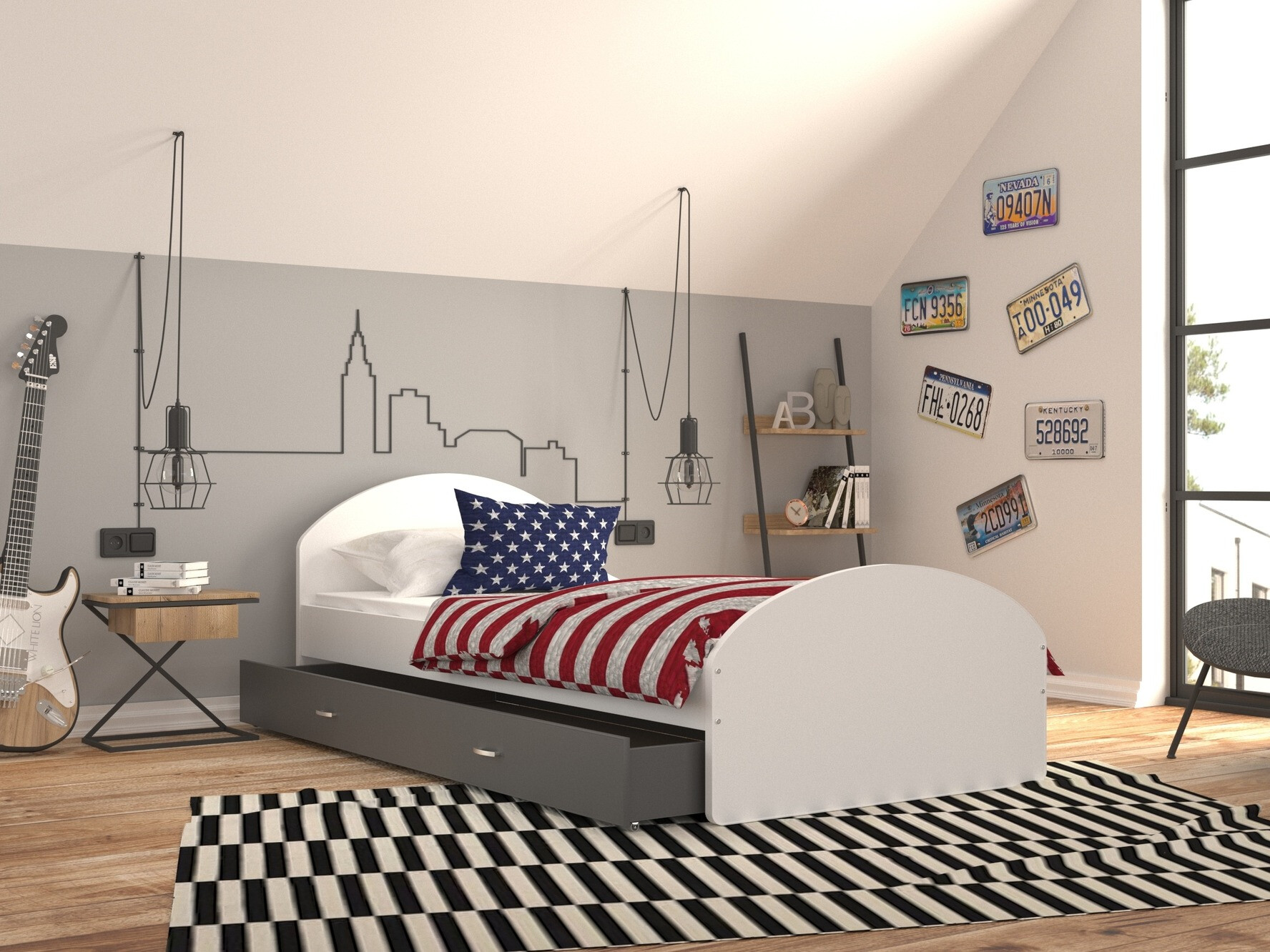 Letto Aurora 177 (Bianco + Grigio)