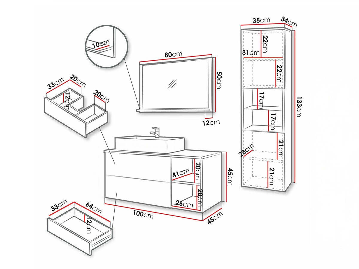 Set bagno Nauta I (Noce + Marmo bianco)