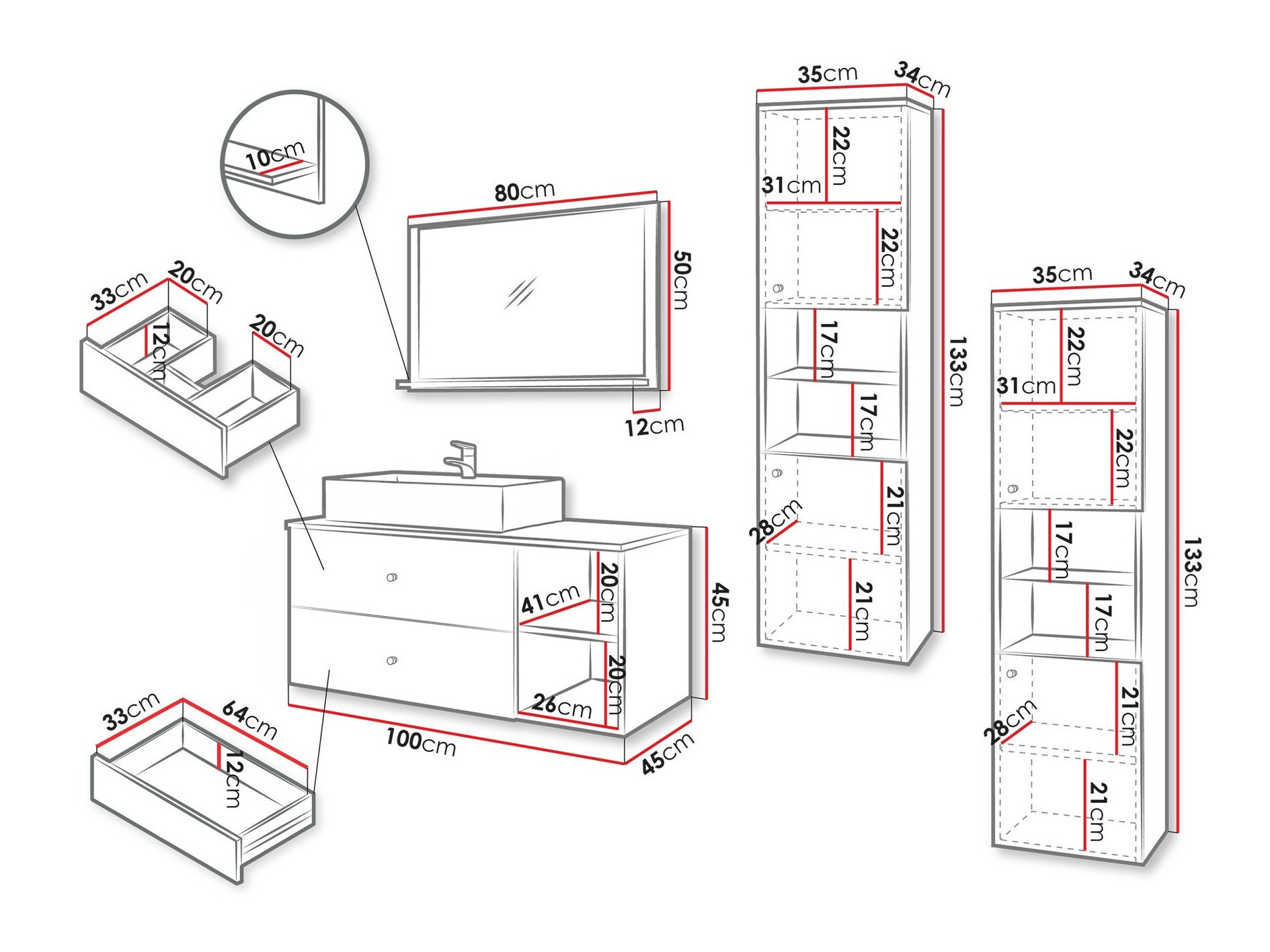 Set bagno Salus III (Bianco + Marmo bianco)