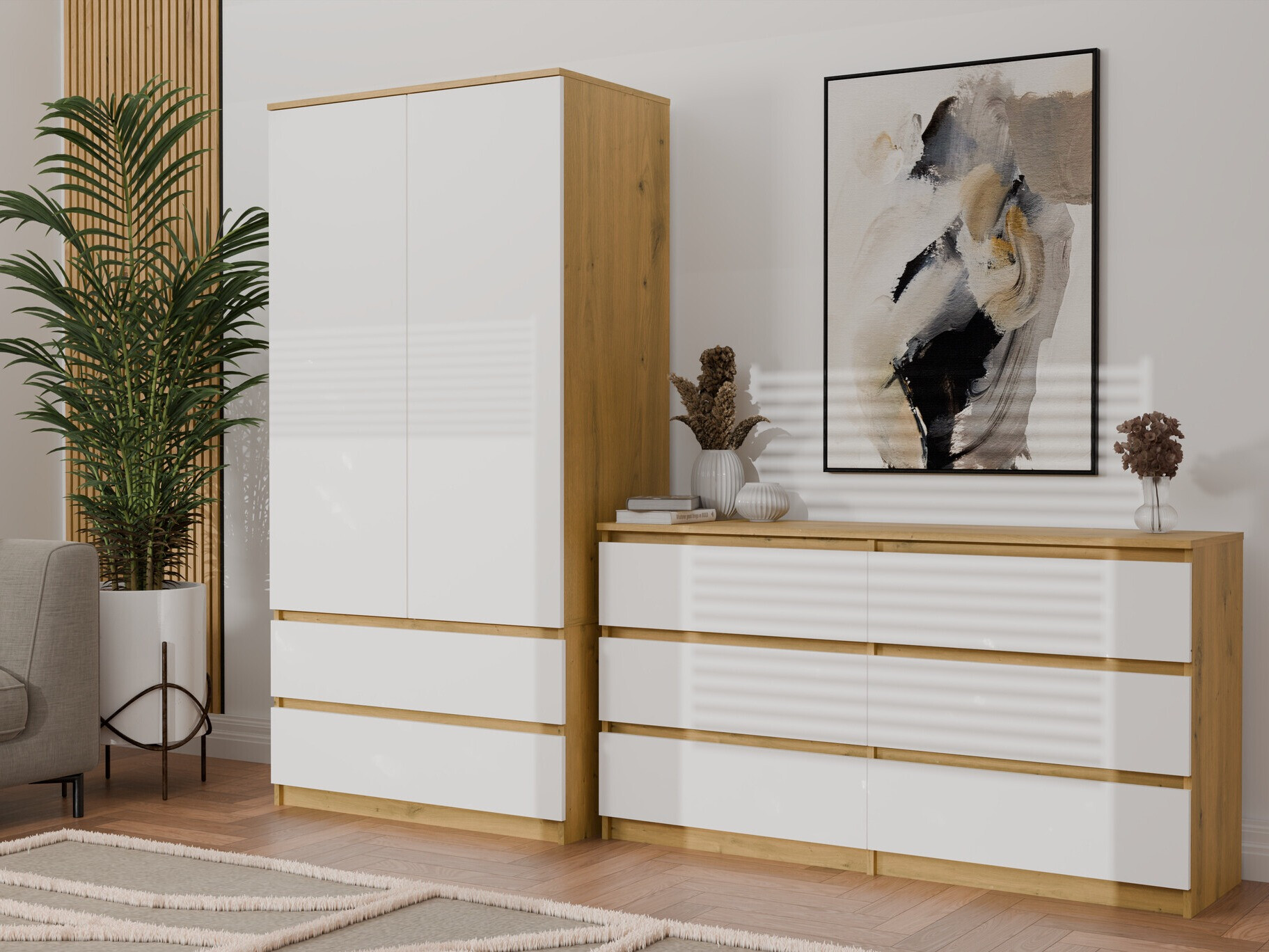 Armadio Elbvelu 116 (Rovere Artisan + Bianco)