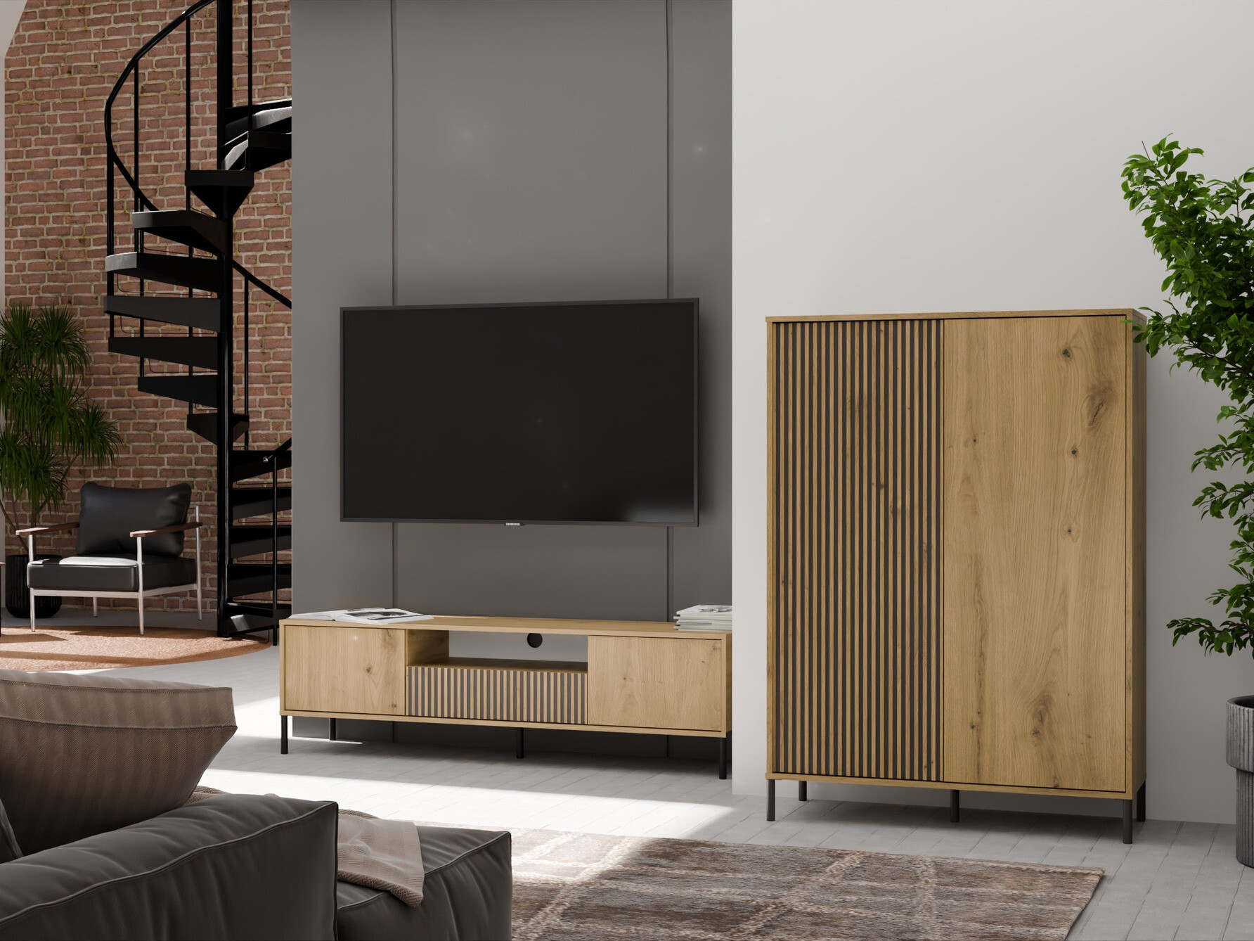 Parete attrezzata Orlsone 105 (Rovere Artisan + Nero)