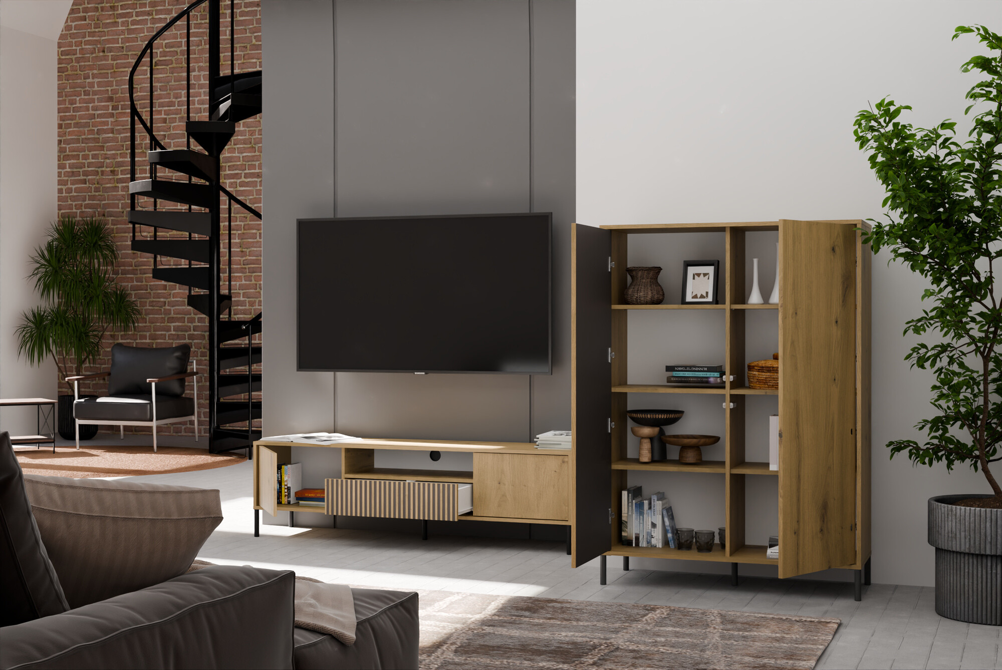 Parete attrezzata Orlsone 105 (Rovere Artisan + Nero)