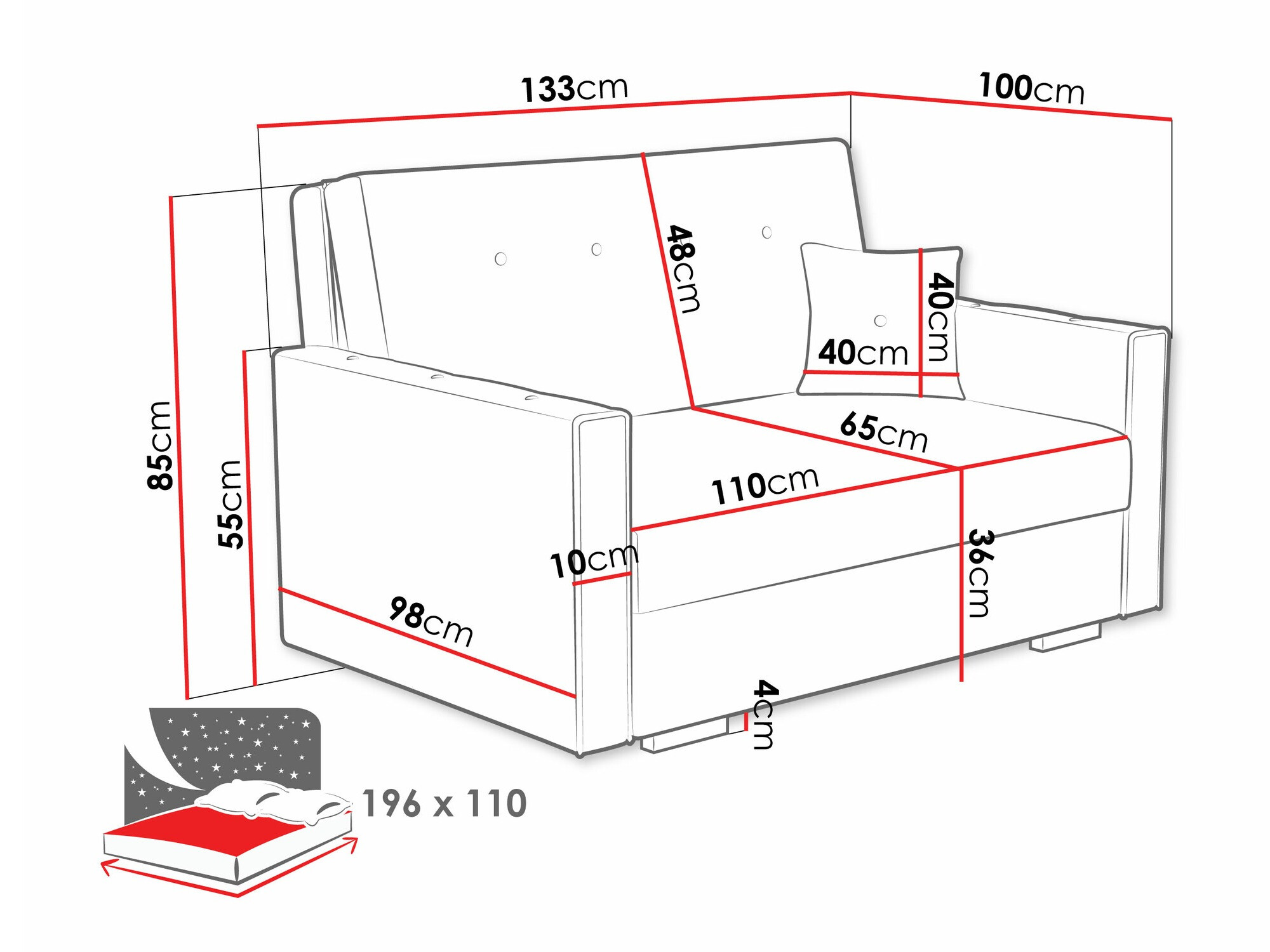 Divano letto Caelrin II (Coral 65)