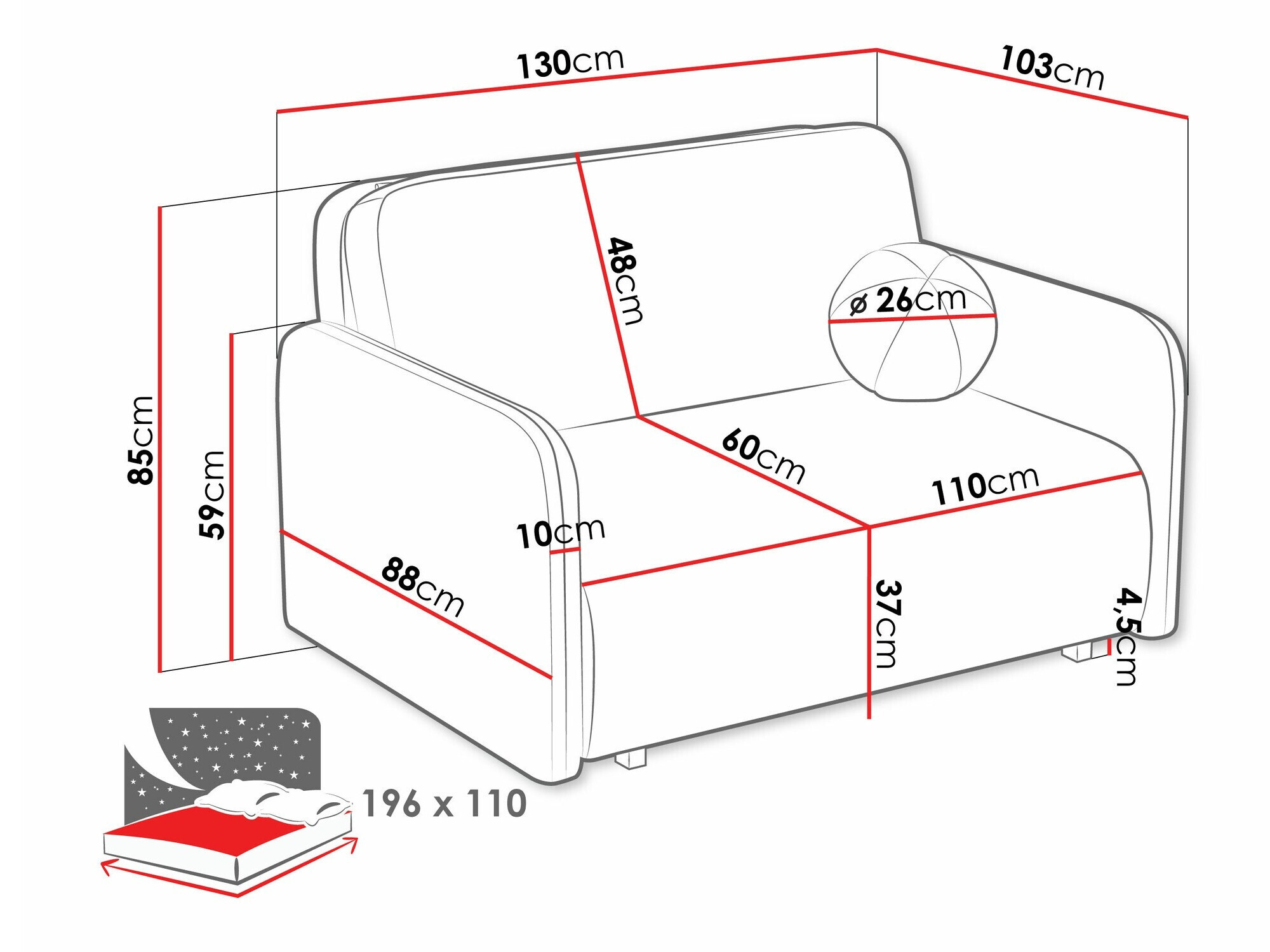Divano letto Poetal II (Coral 15)
