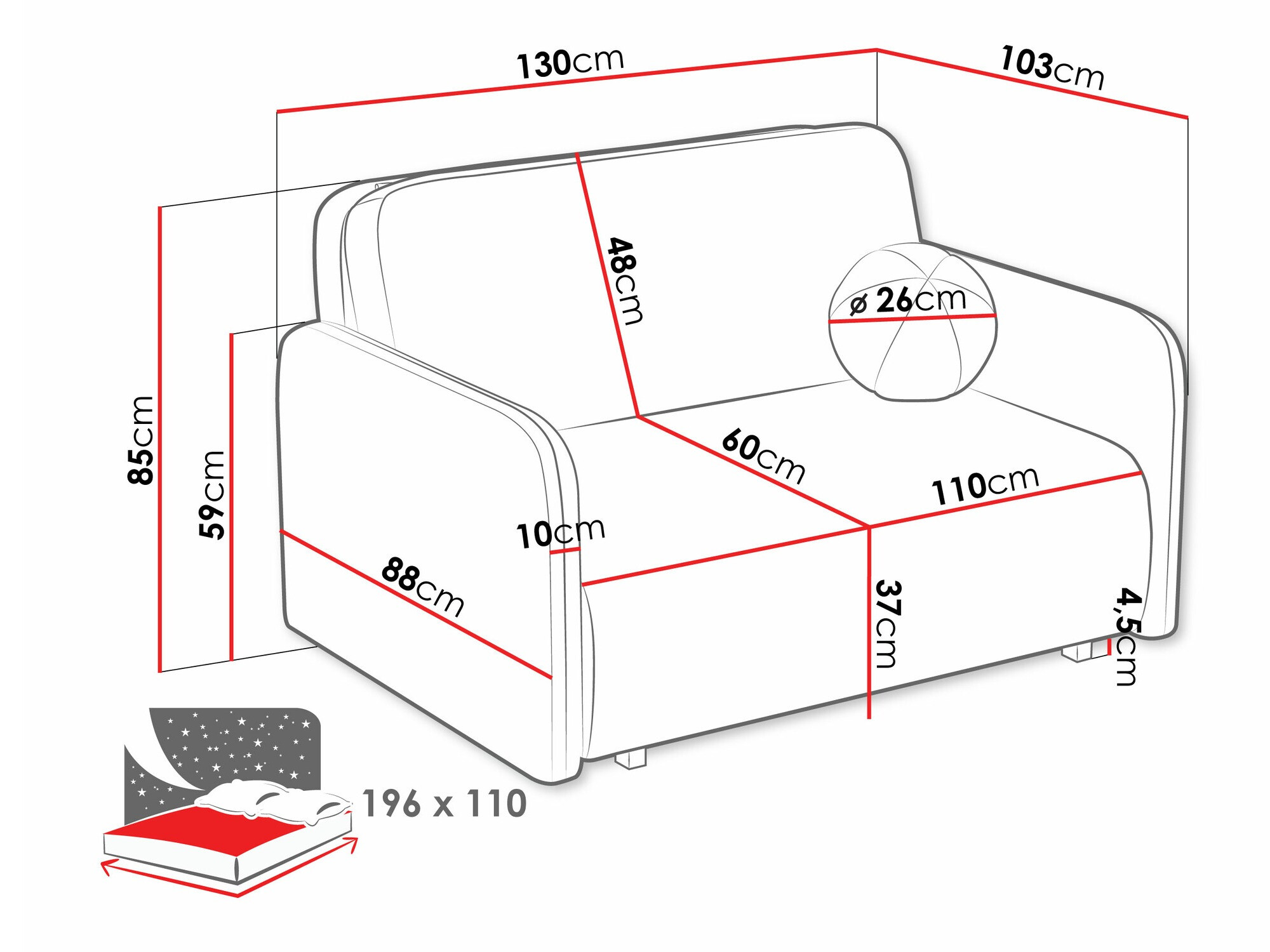 Divano letto Poetal II (Coral 45)
