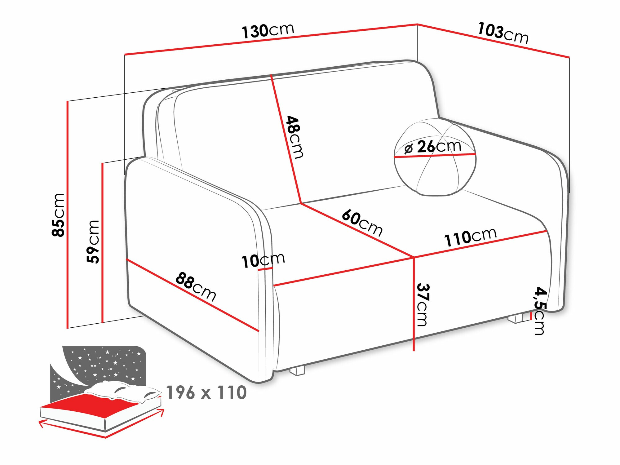 Divano letto Poetal II (Coral 80)