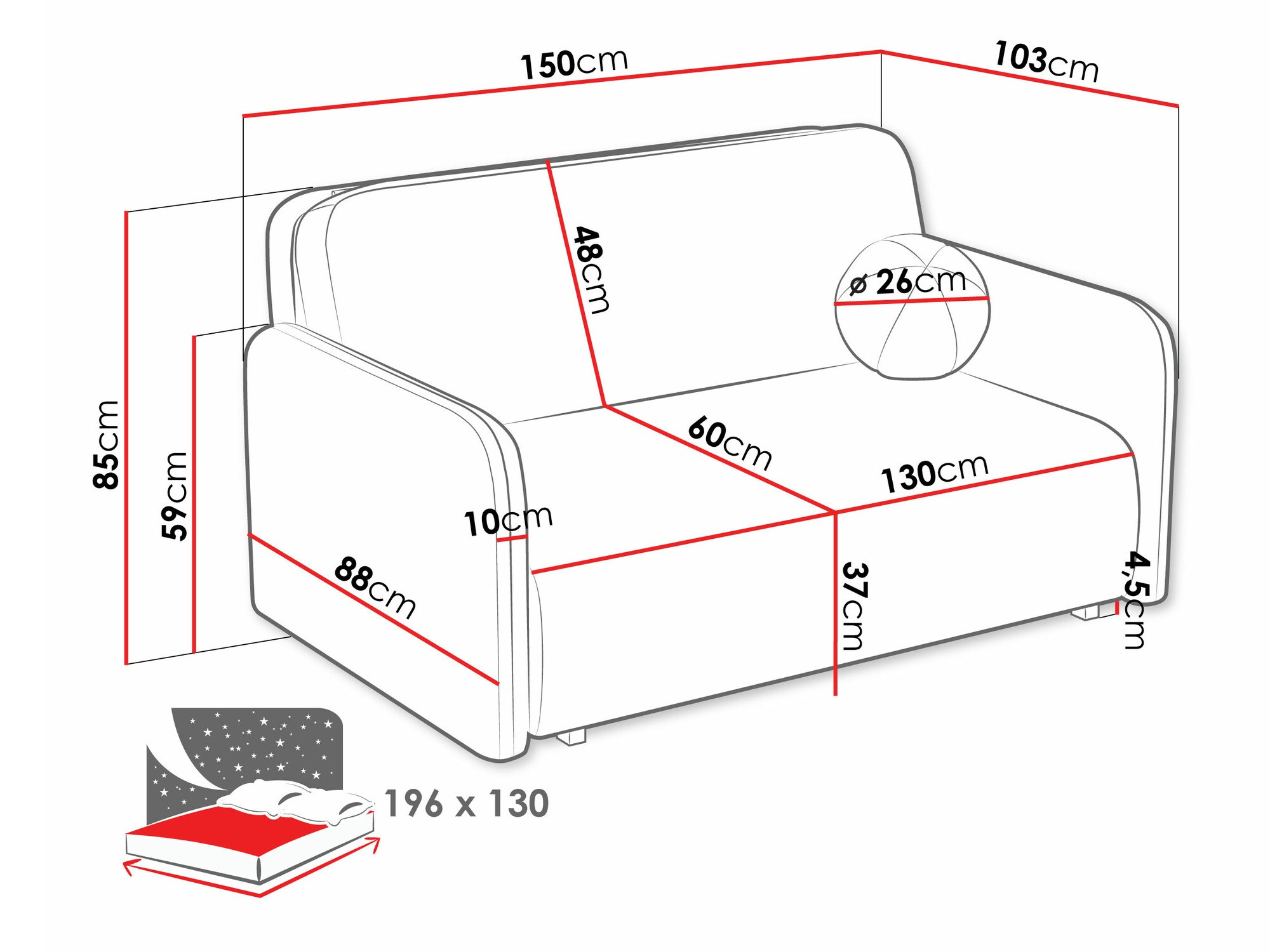 Divano letto Poetal III (Coral 50)