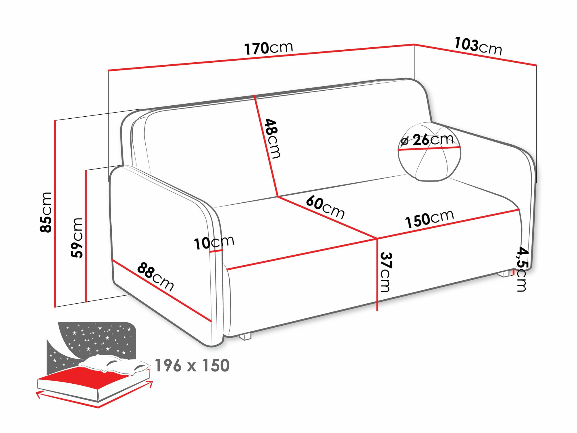 Divano letto Poetal IV (Velo 623)