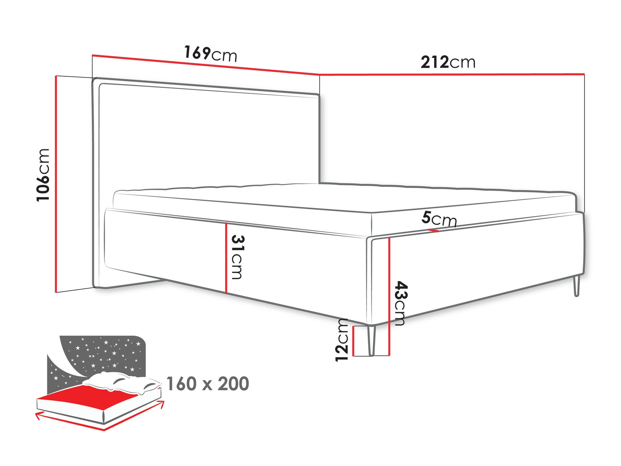 Letto ComfiDream Liruna (Poso 100)