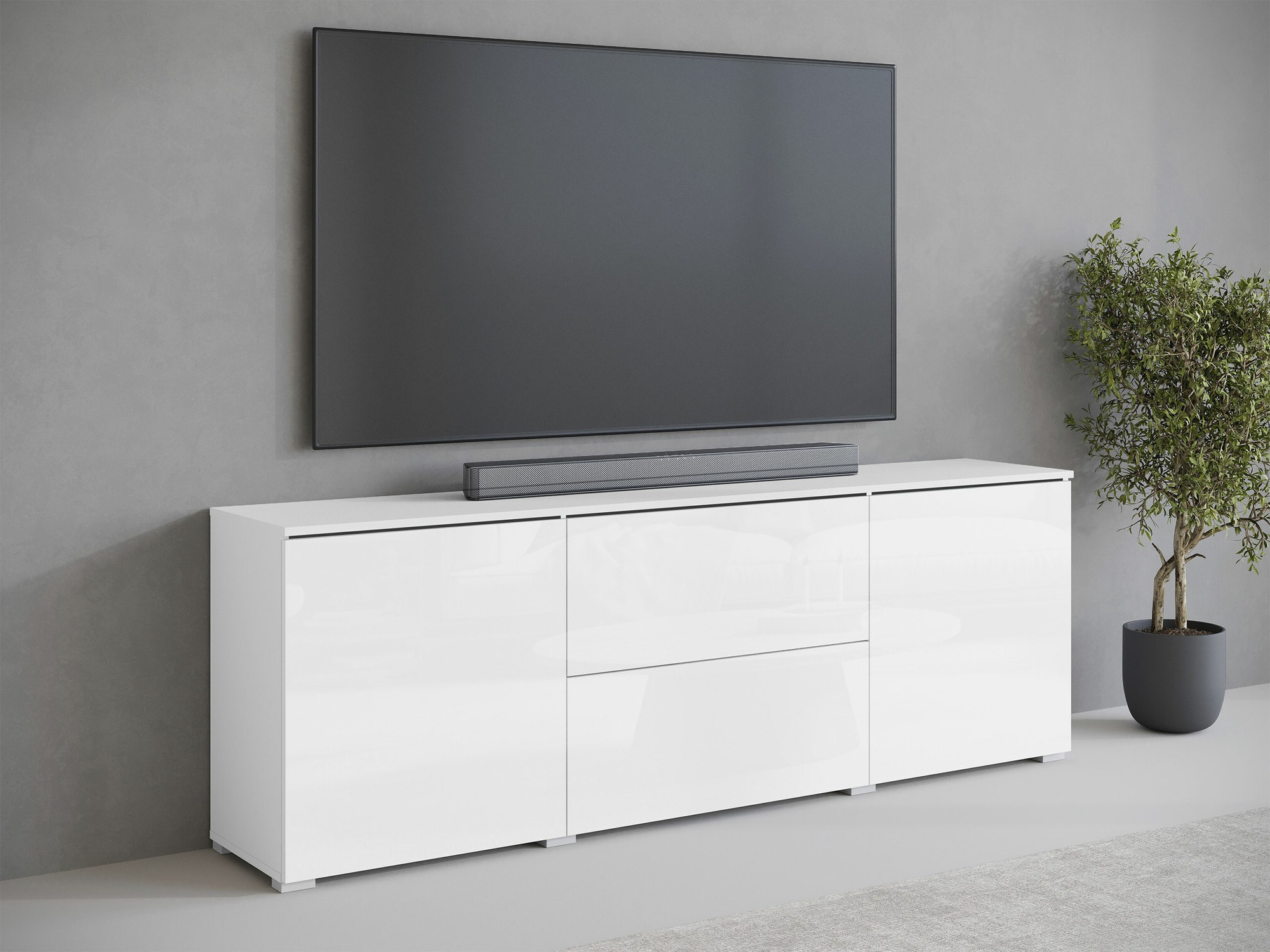 Mobile porta TV Mirfivo 104 (Bianco + Bianco lucido)