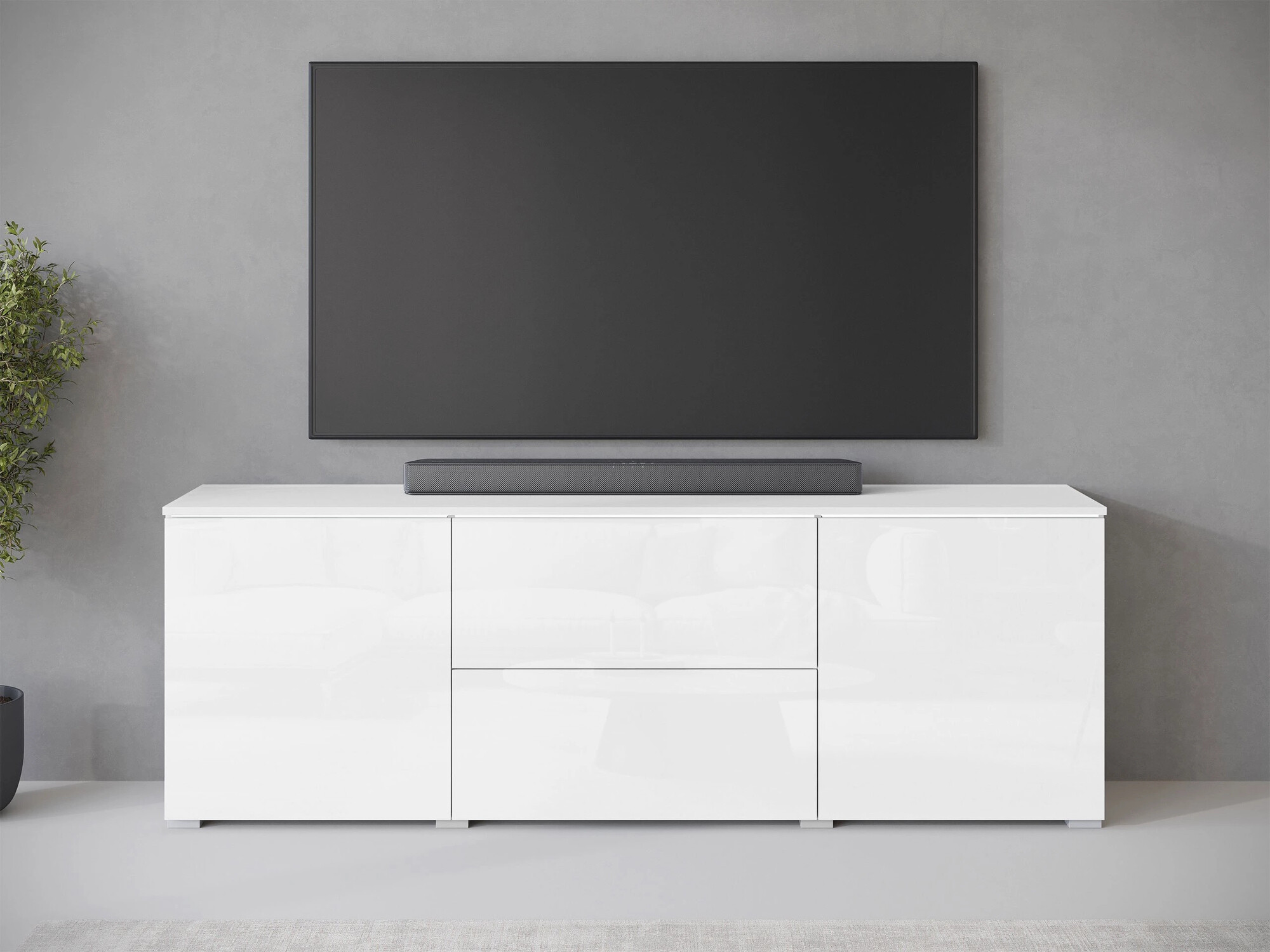Mobile porta TV Mirfivo 104 (Bianco + Bianco lucido)