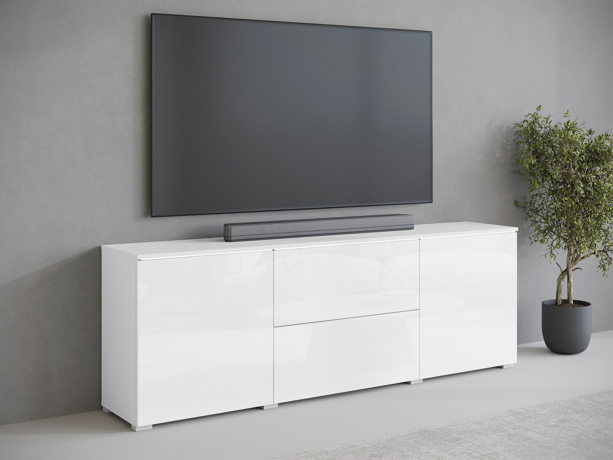 Mobile porta TV Mirfivo 104 (Bianco + Bianco lucido)