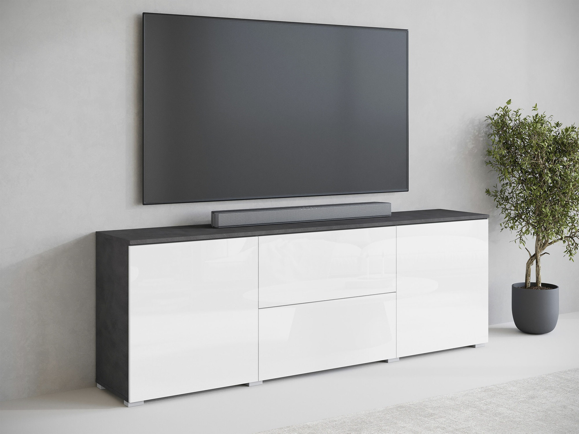 Mobile porta TV Mirfivo 104 (Matera grigio + Bianco lucido)