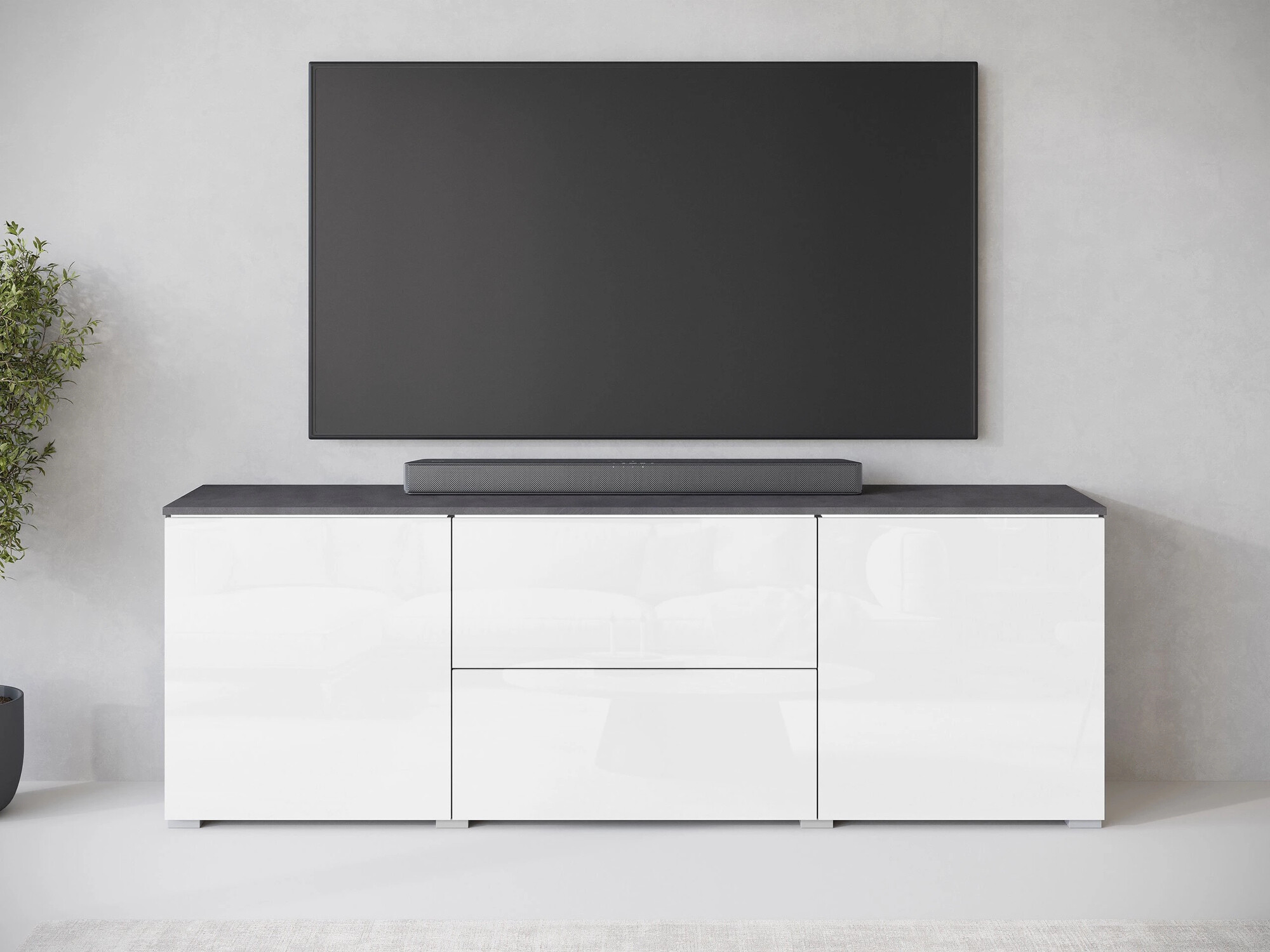 Mobile porta TV Mirfivo 104 (Matera grigio + Bianco lucido)