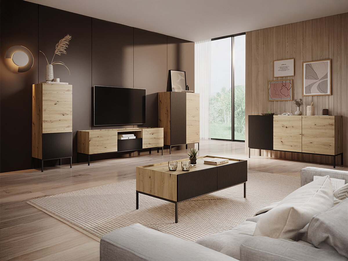 Parete attrezzata Lunole 110 (Rovere Artisan + Nero)